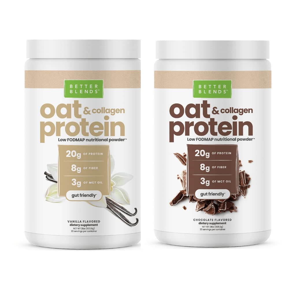 Better Blends Oat & Collagen Protein Powder - Low FODMAP, Gut Friendly Nutrition - Vanilla & Chocolate Flavors - Supports Digestion & Muscle Recovery for Active Lifestyles