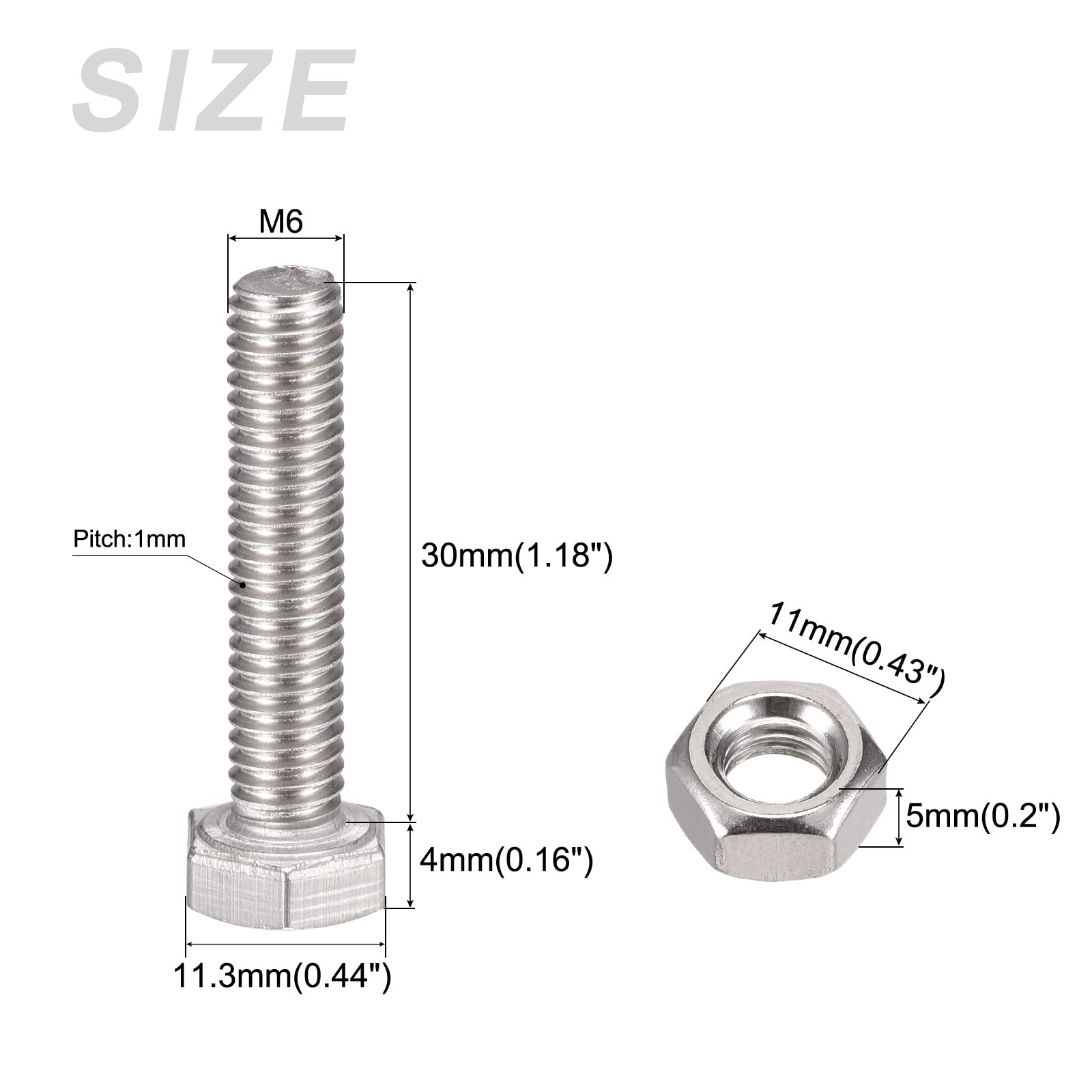 METALLIXITY M6x30mm Hex Screws Bolts Kit - 304 Stainless Steel for Home Appliance Repair