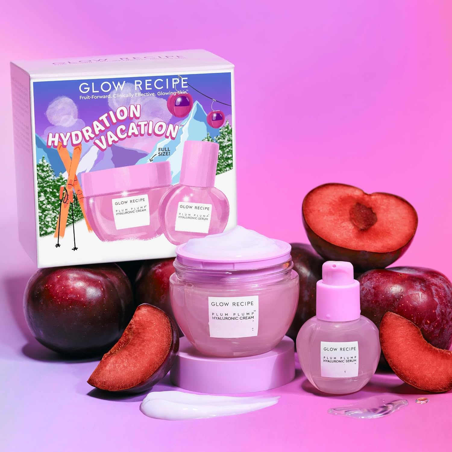 Glow Recipe Hydration Vacation Skincare Set - Plum Plump Hyaluronic Acid Moisturizer & Face Serum with Antioxidant Plum & Vitamin B5 for Skin Barrier Repair & Deep Hydration (2-Piece Set) | Perfect for Dry Skin Care Routine, Travel Skincare Essentials & Daily Moisturizing Regimen