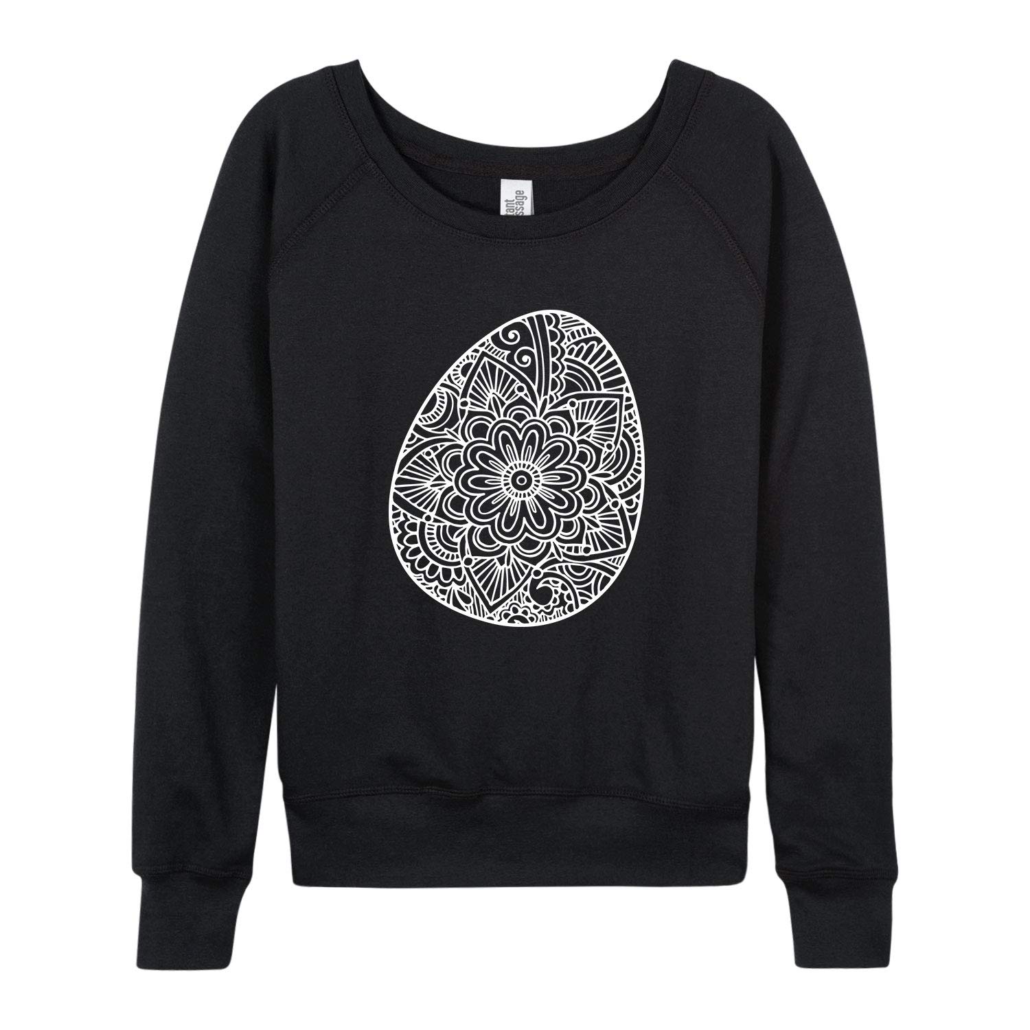 Henna Egg Print French Terry Pullover for Women - Easter Sweatshirt - Cozy Casual Wear for Spring & Holiday Gatherings