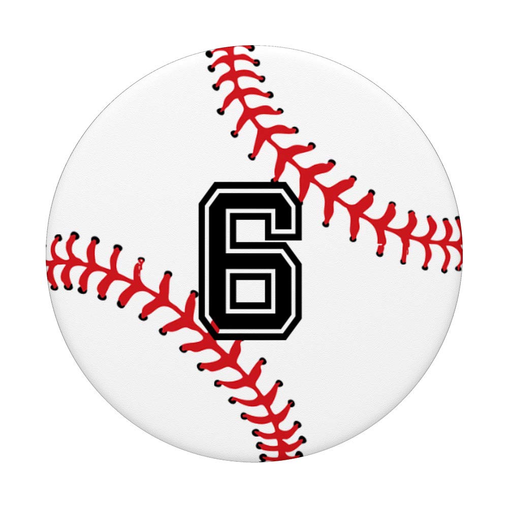 Number #6 Baseball Softball Pop Grip | Swappable Sports Pocket Socket for Phones & Tablets | Perfect for Game Days & Outdoor Adventures