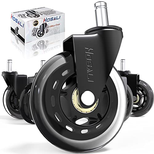 Heavy-Duty Office Chair Wheels Set of 5 - 3 Inch Rubber Replacement Casters for Wood Floors & Carpet - Quiet Rolling Wheels for Desk Chairs - Perfect for Home Office, Conference Rooms & Workspaces
