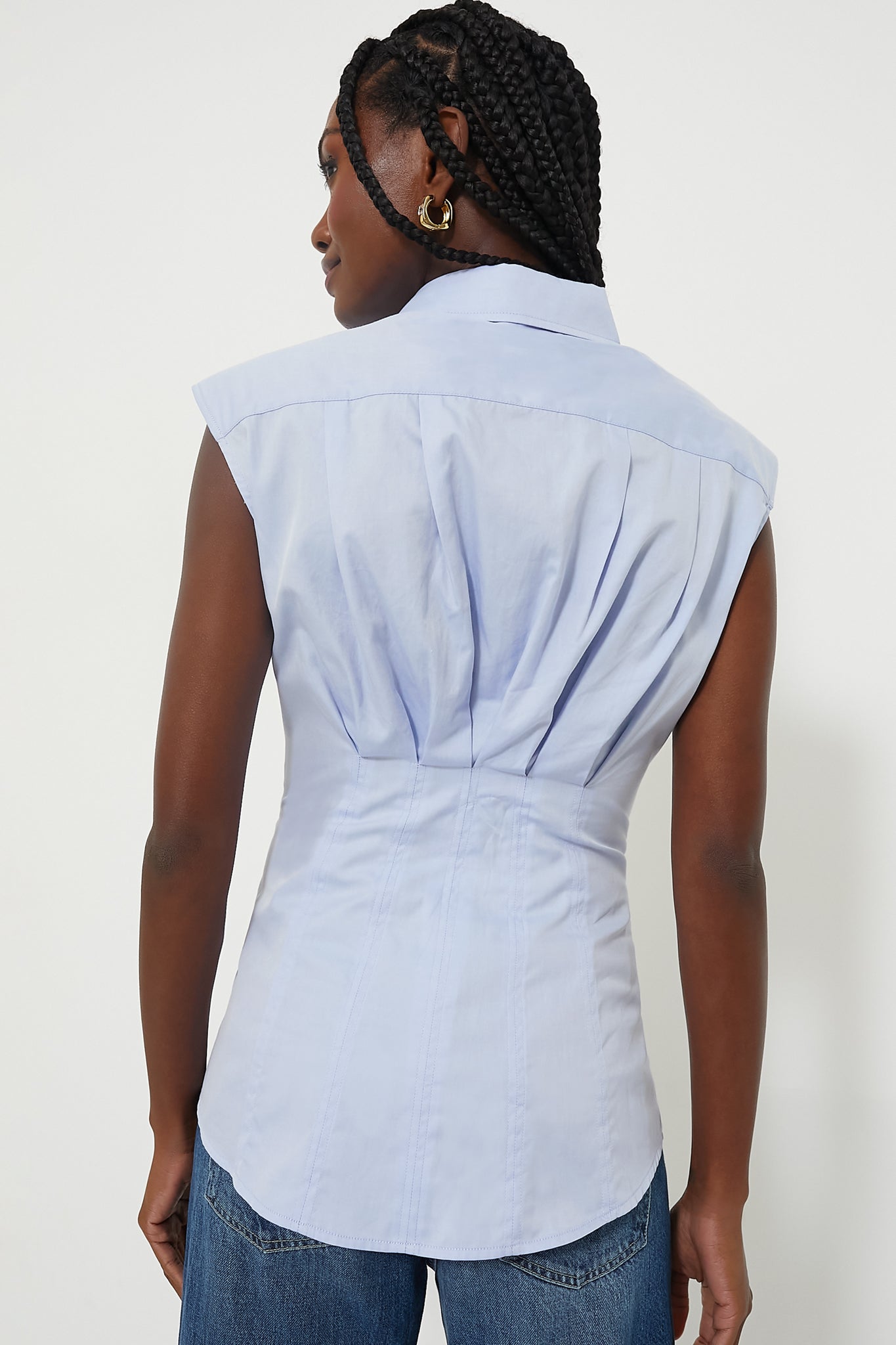 Blue Kendra Shirting Sleeveless Button Down Shirt for Women - Casual Summer Office Wear & Layering Essential