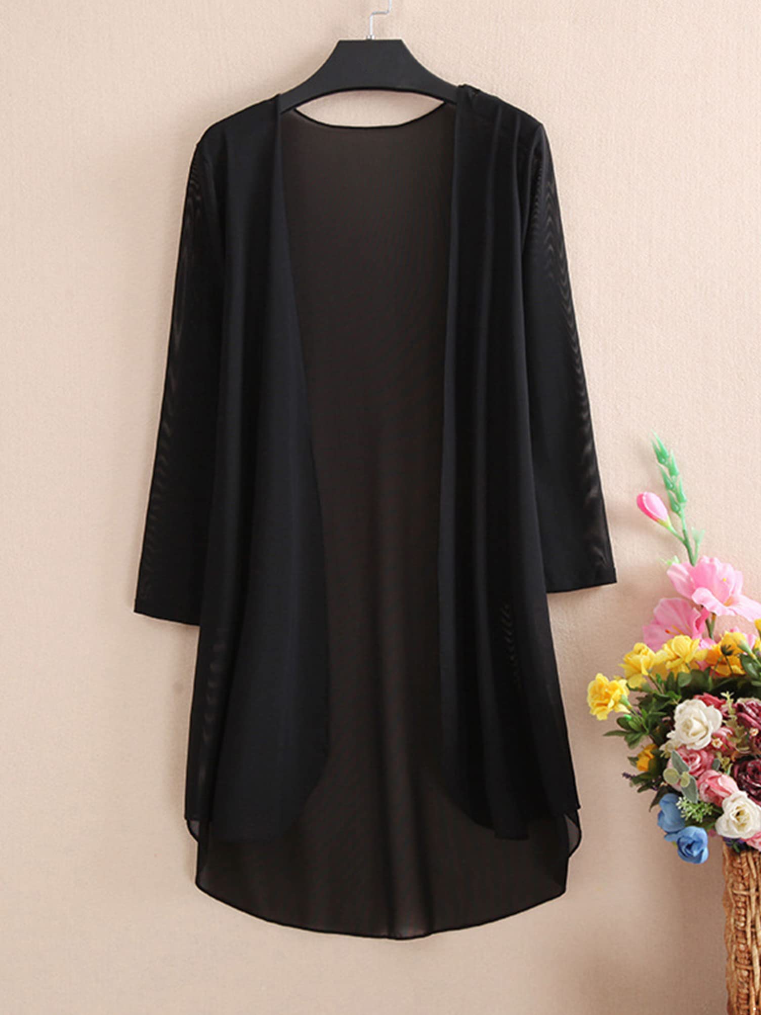 Plus Size Women's Lightweight Long Sleeve Open Front Cardigan - Solid Color Long Duster Sweater for Casual Wear, Office & Layering Outfits
