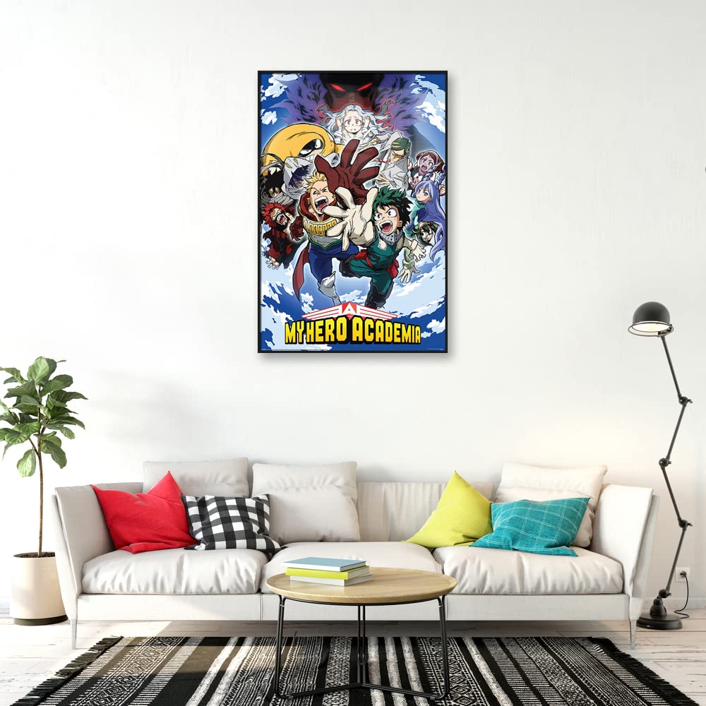 My Hero Academia Anime Poster - 24x36 Inch Framed Manga Wall Art Decor for Bedroom, Living Room & Office - All Might & Deku Action Scene