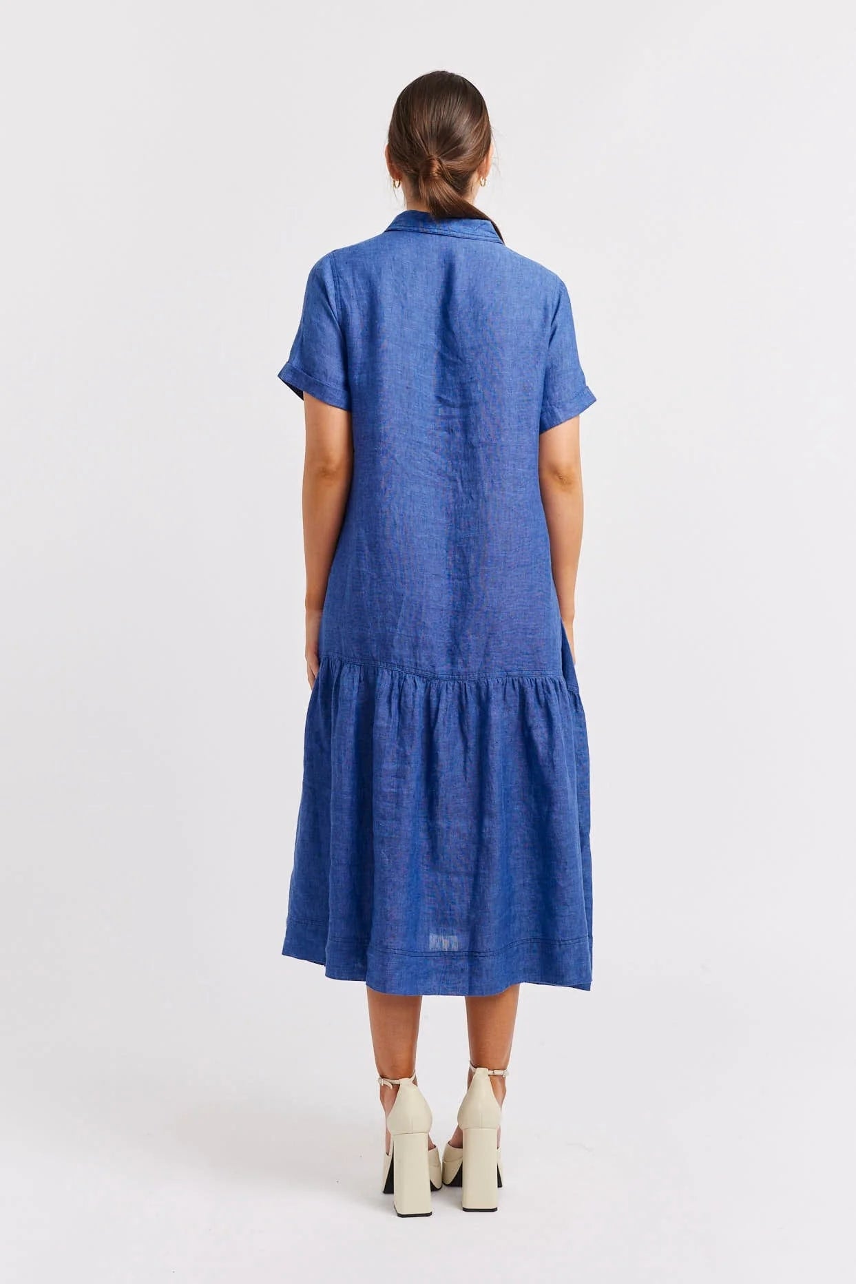DORA Women's Linen Dress in Denim Blue - Breathable Summer Casual Maxi Dress for Beach, Vacation & Everyday Wear