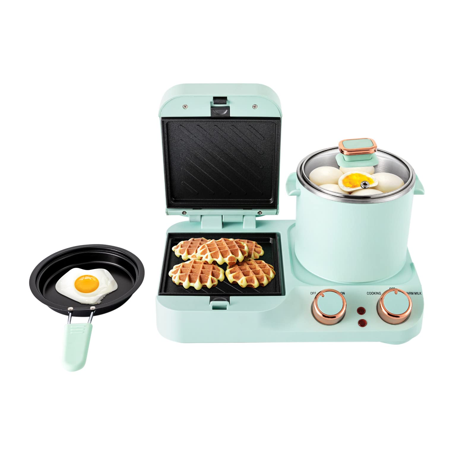 LOYALHEARTDY 3-in-1 Breakfast Station - 110V Electric Mini Toaster, Sandwich Maker with Soup Pot & Frying Pan - Perfect for Quick Breakfast, Small Kitchens & Dorms - Includes Glass Lid for Home Use