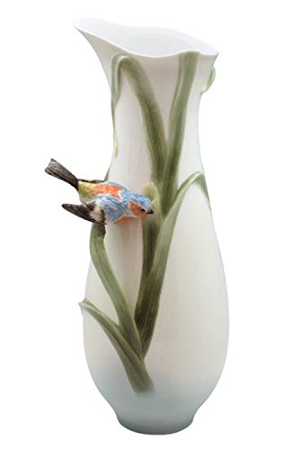 Unicorn Studio 12 Inch Porcelain Vase with Reed & Blue Titmouse Bird Decor - Elegant Home Decor for Living Room, Dining Table, or Office Desk