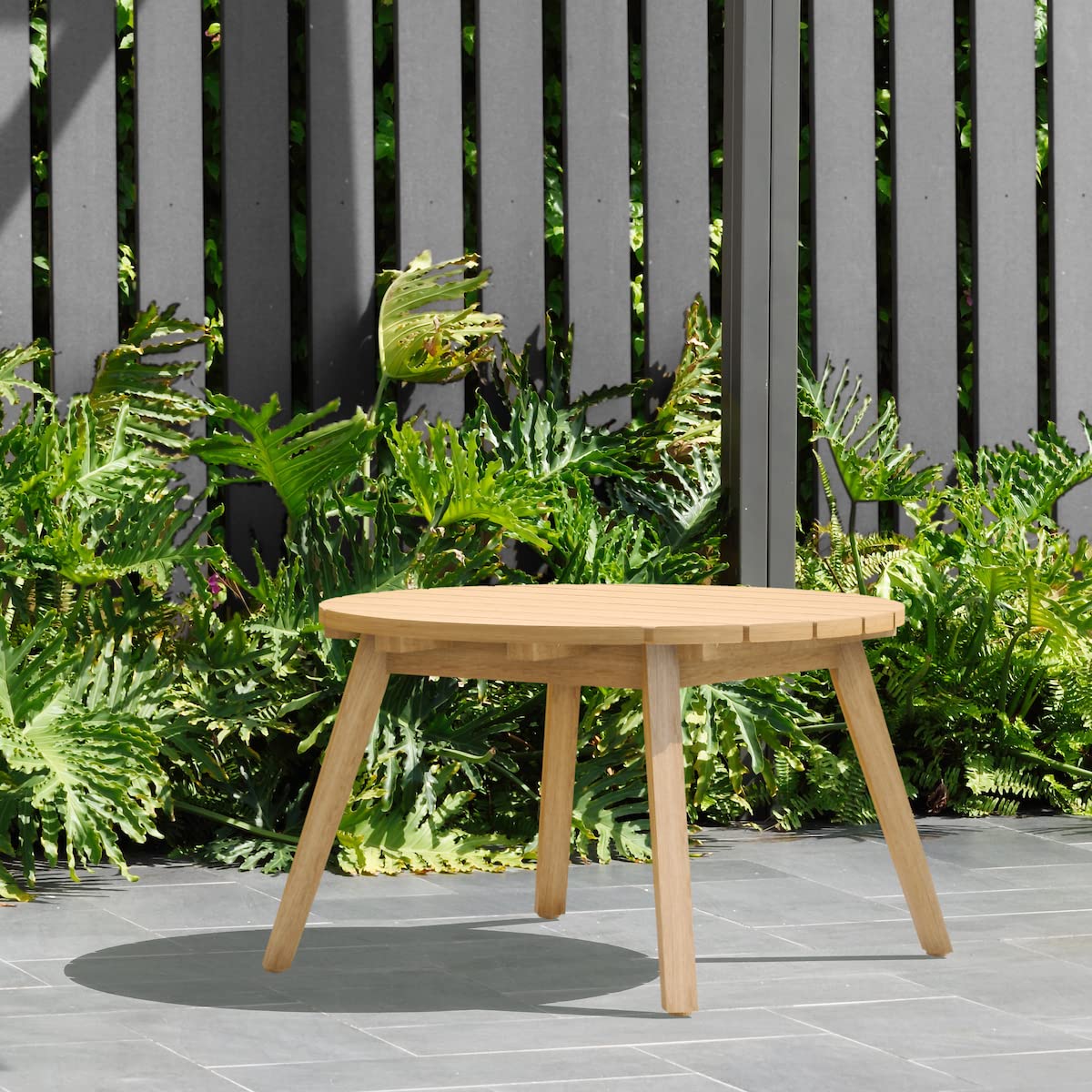 Durable Eucalyptus Outdoor Side Table with Teak Finish - Light Brown Patio Furniture for Garden, Balcony & Indoor Use | Weather-Resistant Accent Table