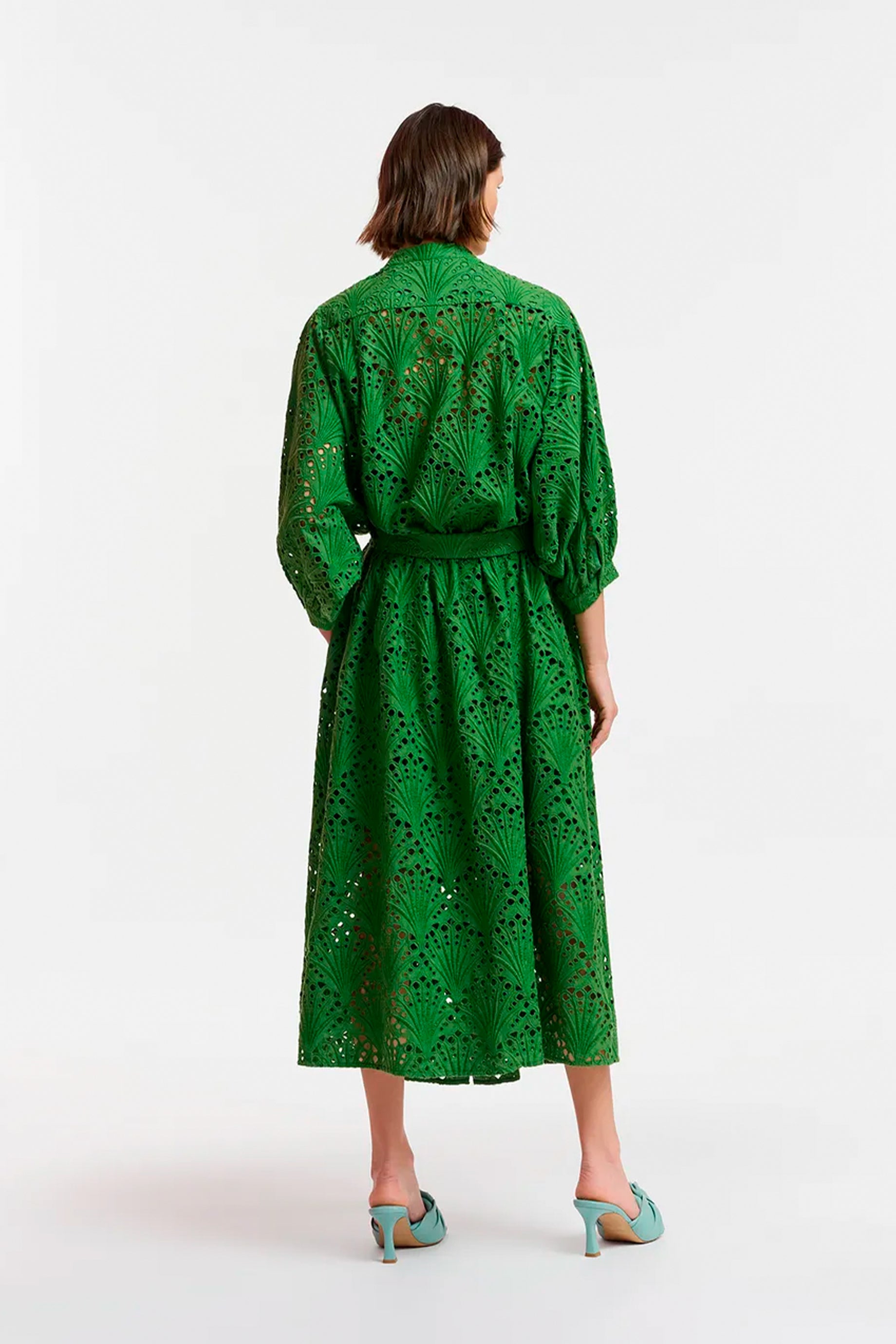 Essentiel Antwerp Fresci Dress in Emerald Green - Women's Elegant Flowy Midi Dress for Parties, Weddings & Special Occasions
