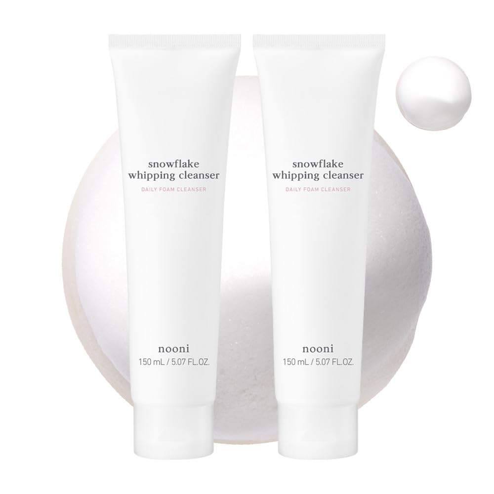 NOONI Korean Facial Cleansing Oil & Foam Wash Bundle - Snow Aqua 0 LHA Toning Pore Care Oil Cleanser (200ml x2) + Snowflake Whipping Foam Cleanser (150ml x2) | Deep Cleansing, Hydrating & Pore Minimizing | Perfect for Double Cleansing Routine & Daily Skincare