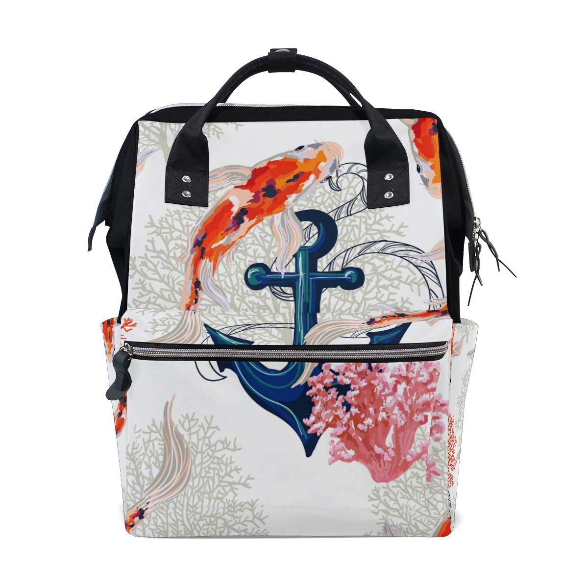 ANINILY Mummy Backpack - Waterproof Diaper Bag with Tropical Koi Fish & Coral Design, Multi-Function Travel Backpack for Moms - Perfect for Baby Care, Shopping & Outdoor Adventures