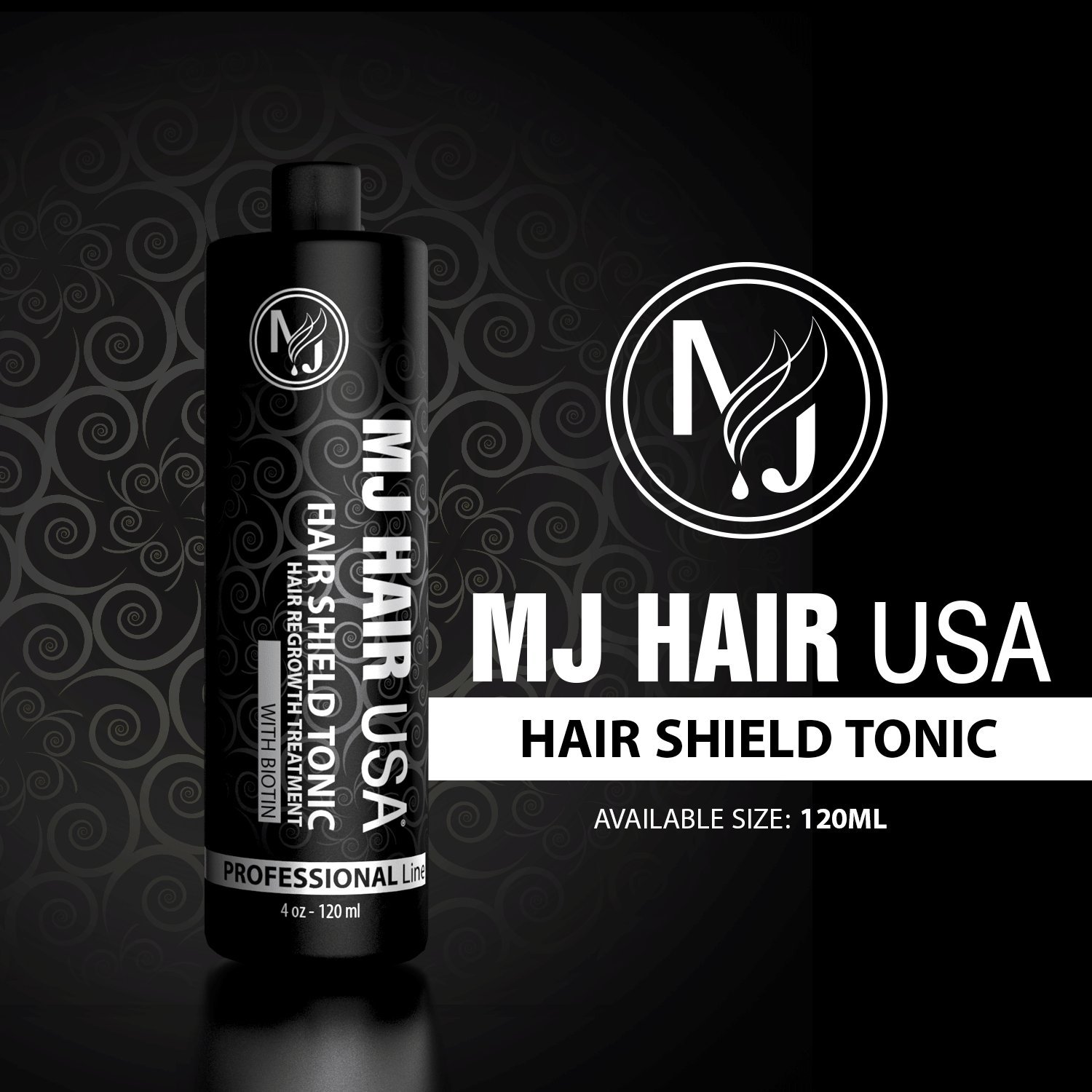 MJ HAIR USA Hair Regrowth Treatment Set (Shampoo, Conditioner & Tonic) for Men & Women - Black Unscented Hair Care Kit - Promotes Thicker, Healthier Hair Growth for Daily Use at Home & Salon