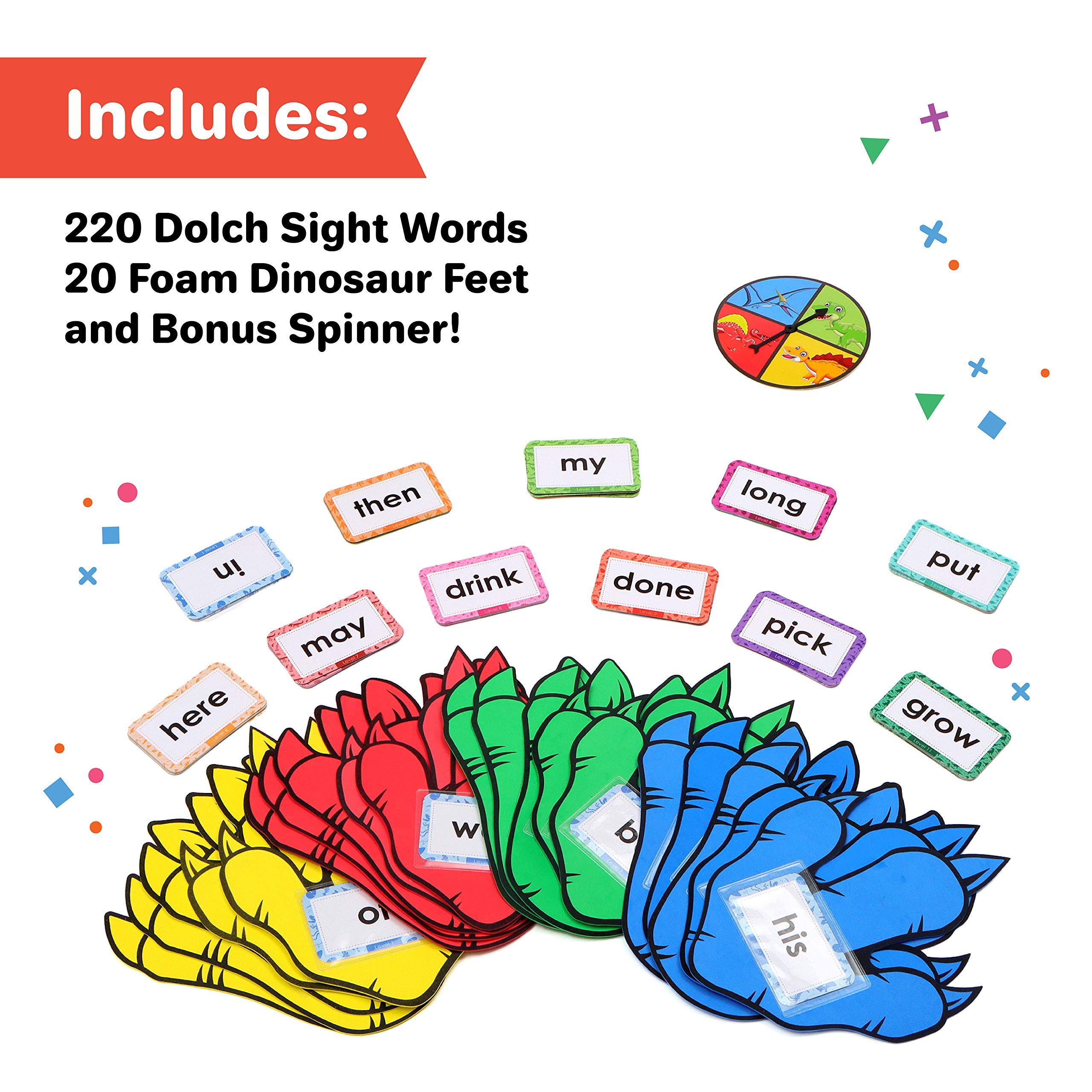 Dino Stomp Sight Words Flash Cards - Kindergarten Learning Games for Kids Ages 4-8 | Dolch Sight Words Reading Games | 1st Grade Learning Materials | Educational Toys for Classroom & Homeschool Reading Practice