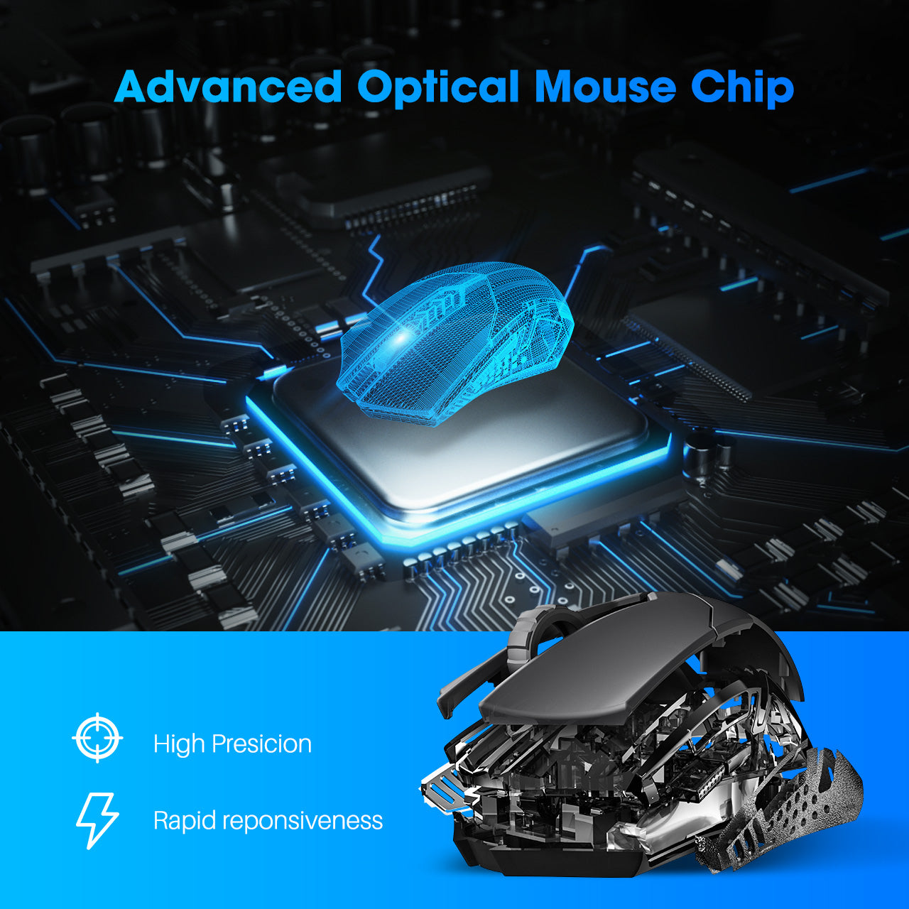 PC066 Wireless Gaming Mouse with Backlit RGB, Silent Click, Ergonomic Design for PC & Laptop - Perfect for Gaming, Office Work & Late-Night Use