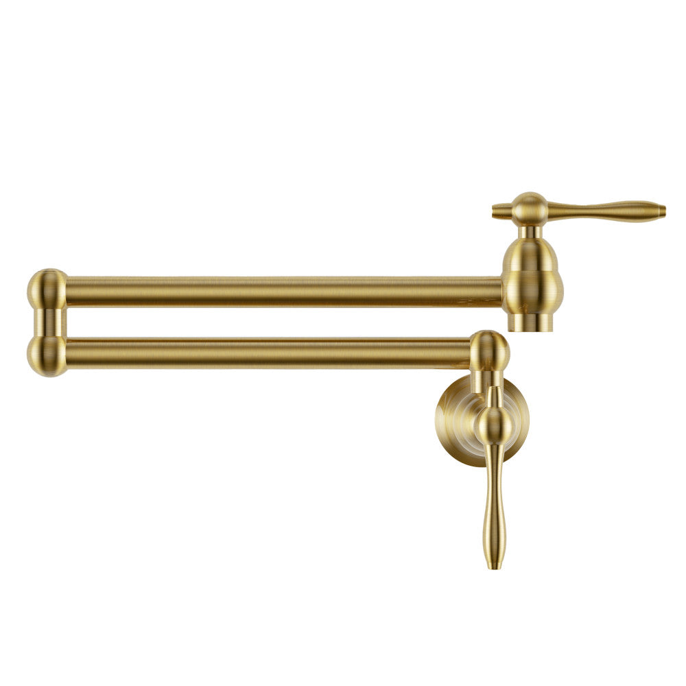 Brushed Gold Retractable Wall Mount Pot Filler Faucet - Extendable Kitchen Sink Sprayer for Cooking, Filling Pots & Watering Plants