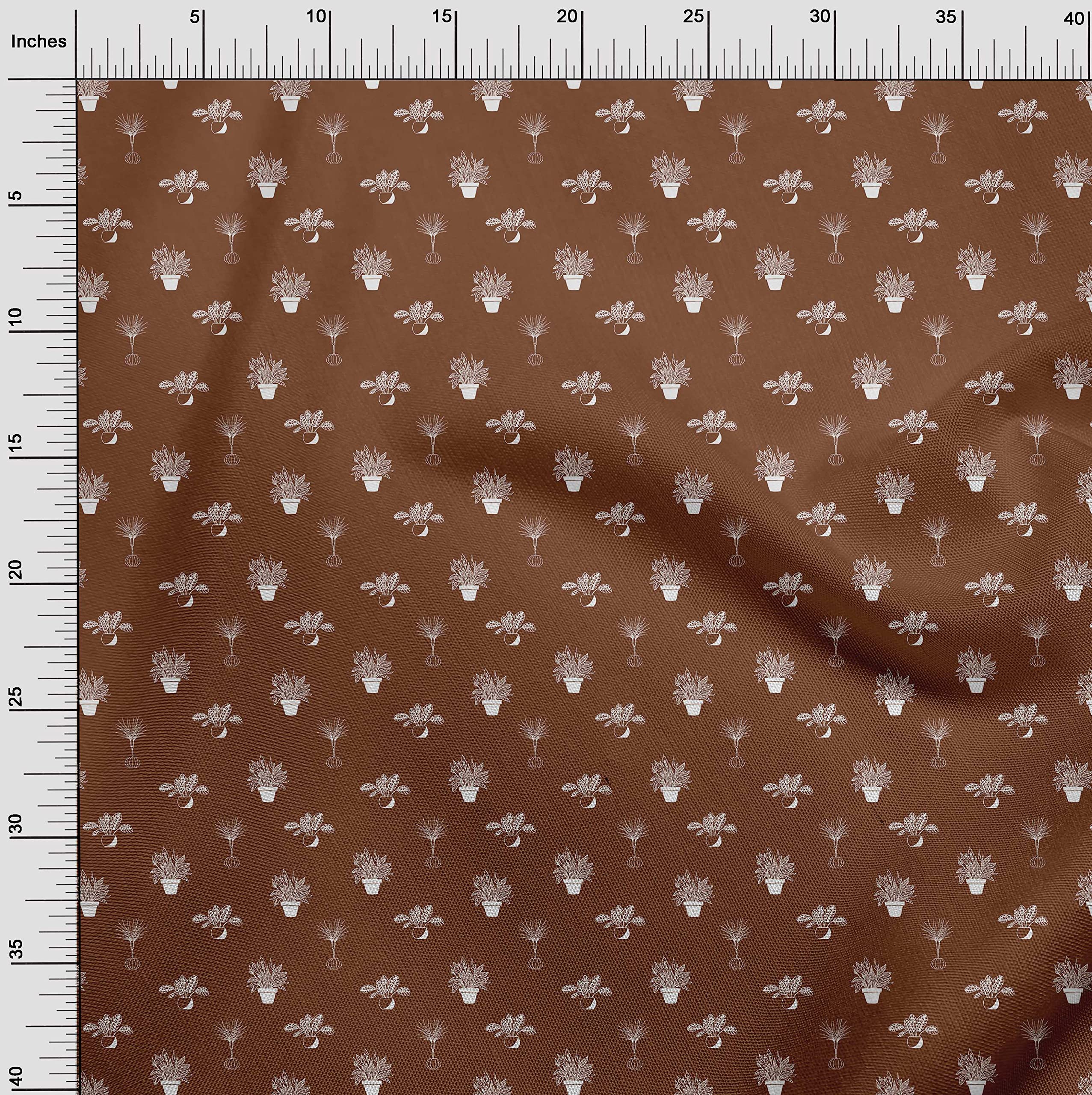 oneOone Cotton Jersey Brown Fabric for Plants in Vase - 58 Inch Wide Printed DIY Sewing Material by The Yard | Perfect for Clothing, Home Decor & Craft Projects