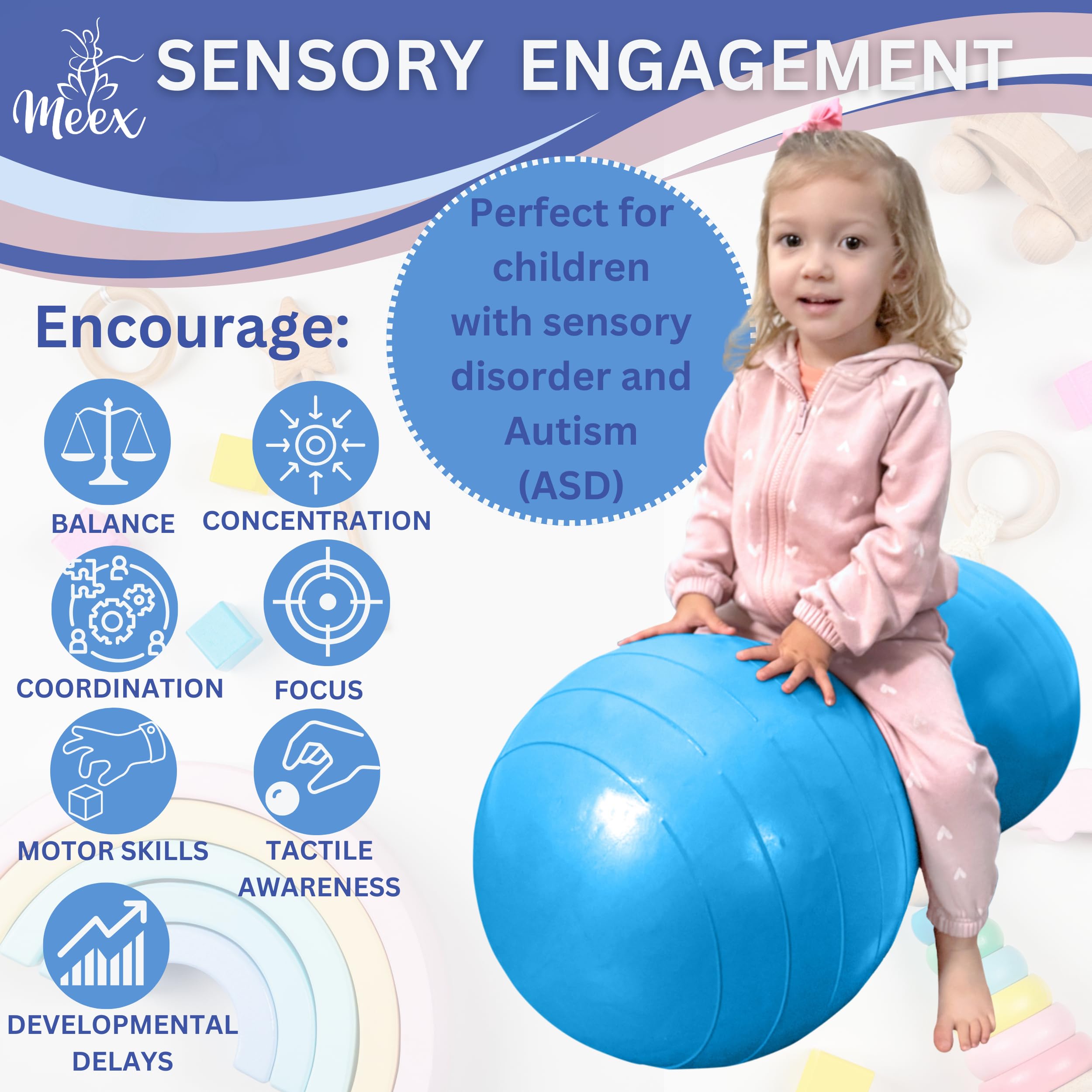 **Meex Sensory Peanut Ball for Kids - Therapy & Exercise Yoga Ball to Improve Balance, Motor Skills & Calming Development - Flexible Seating for Autistic Children - Perfect for Home, Classroom & Physical Therapy Sessions**