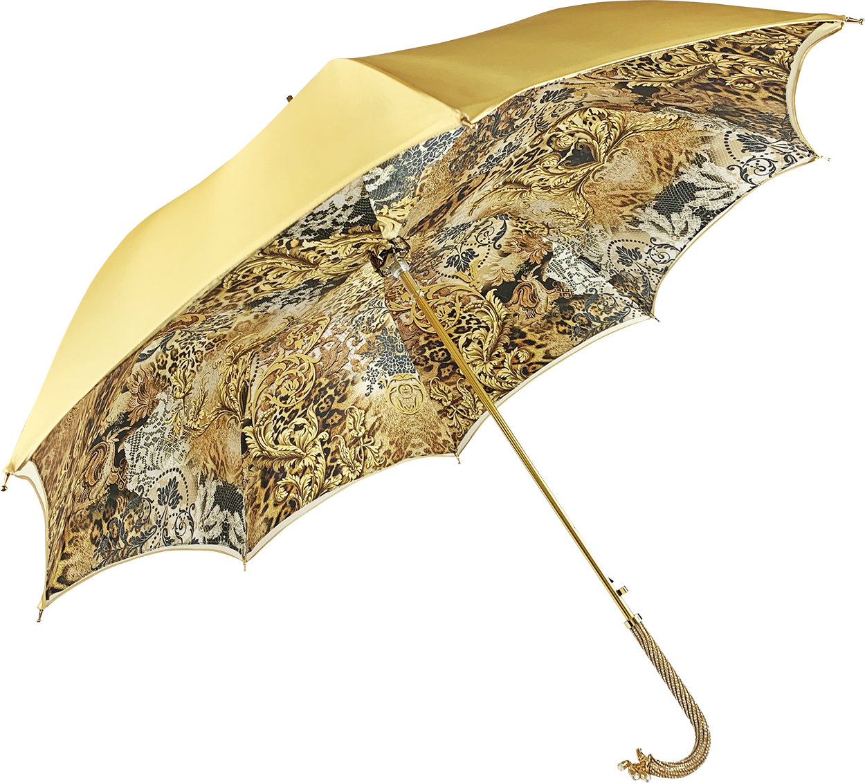 Luxury Golden Satin Double Canopy Umbrella - Waterproof Windproof Sun Protection for Beach, Wedding & Outdoor Events