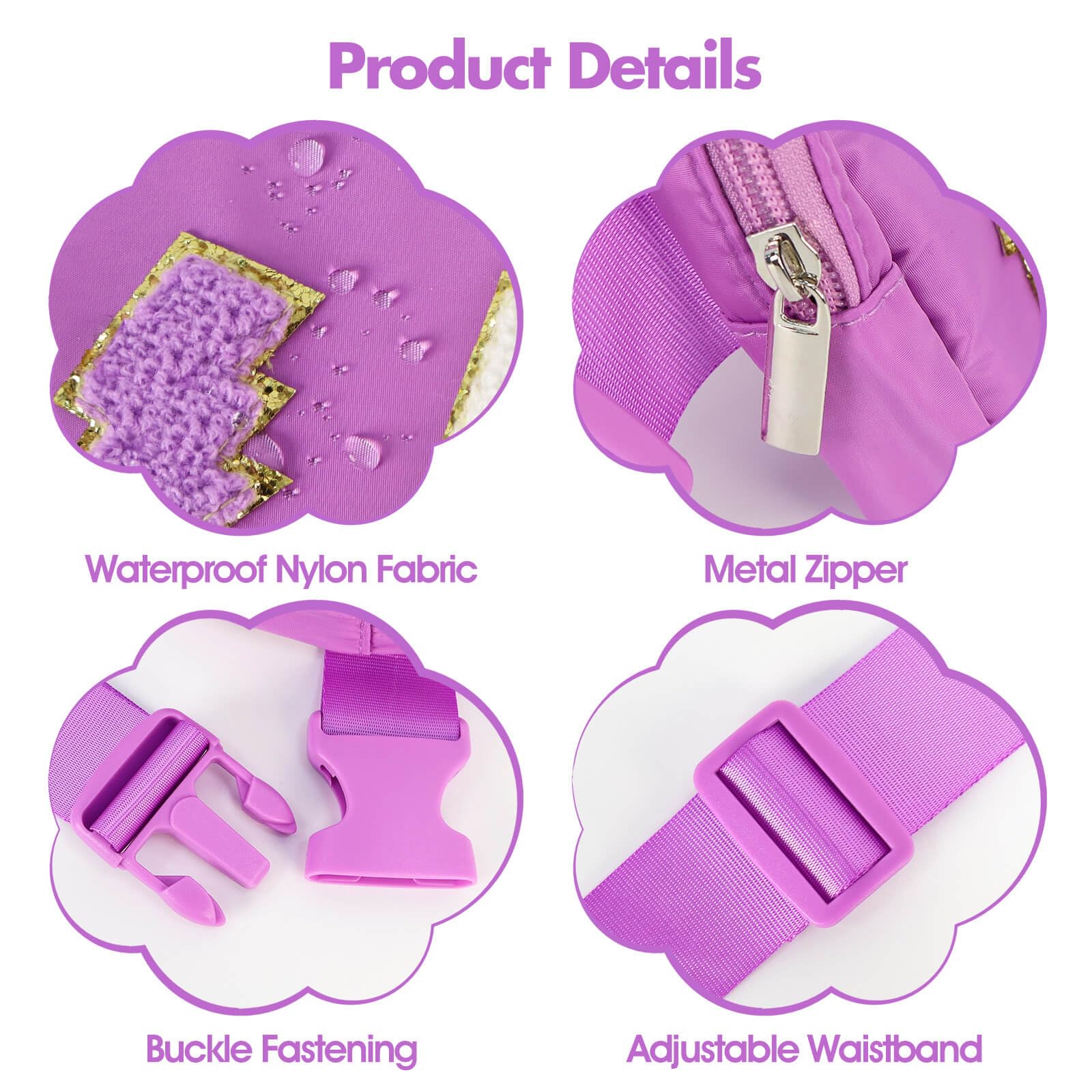 **Chenille Letter E Fanny Pack for Girls - Trendy Crossbody Belt Bag, Preppy Nylon Kids Waist Pack - Perfect for Birthday, Christmas & Graduation Gifts - Purple - Ideal for School, Travel & Sports**