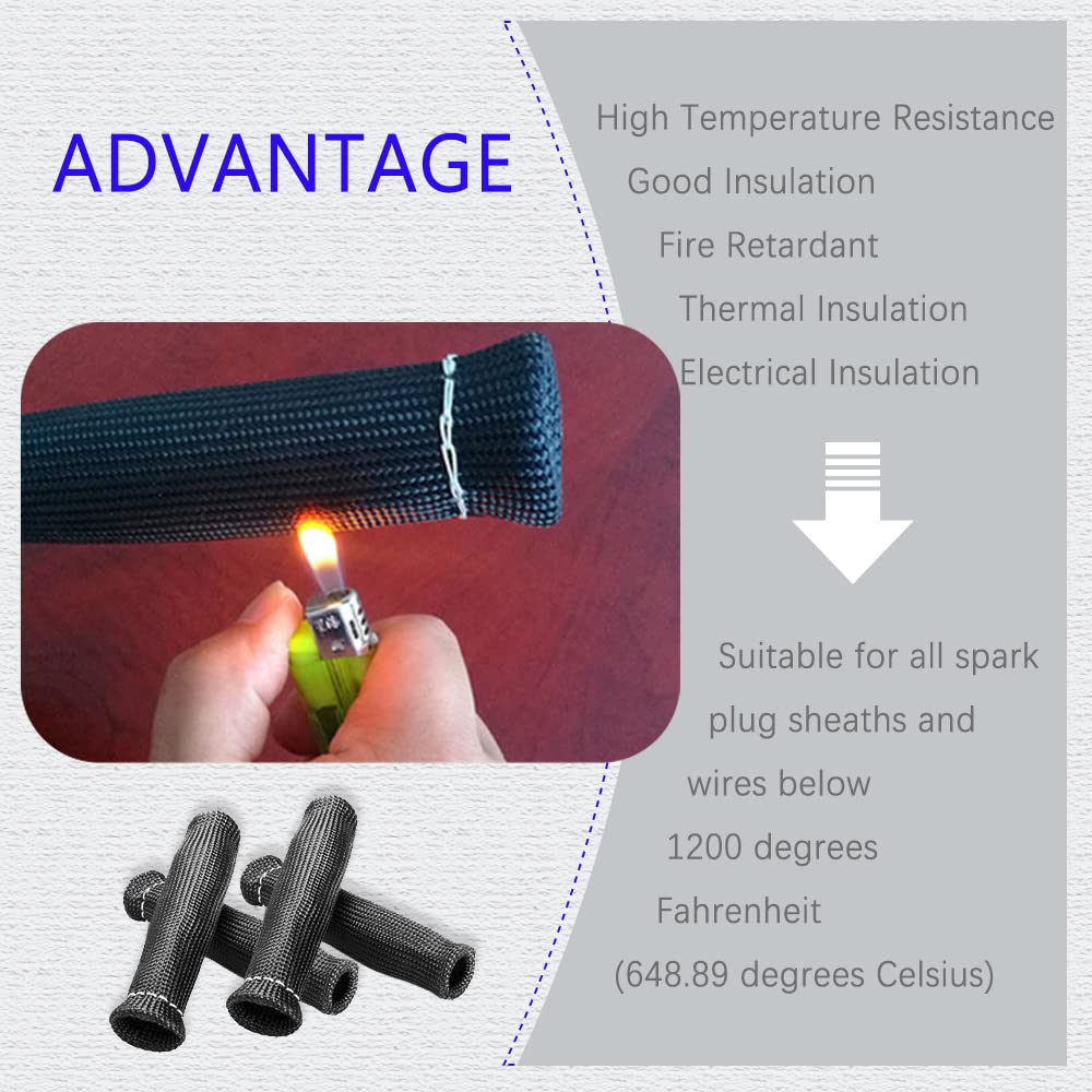 8Pcs High-Temperature Spark Plug Wire Boots Heat Shield Protector Sleeve - 1200°F Heat Resistant Cover for Car & Truck Engines - 6 Inch Black Insulator Sleeve for Improved Performance & Durability - Ideal for Racing, Off-Roading & High-Performance Vehicles