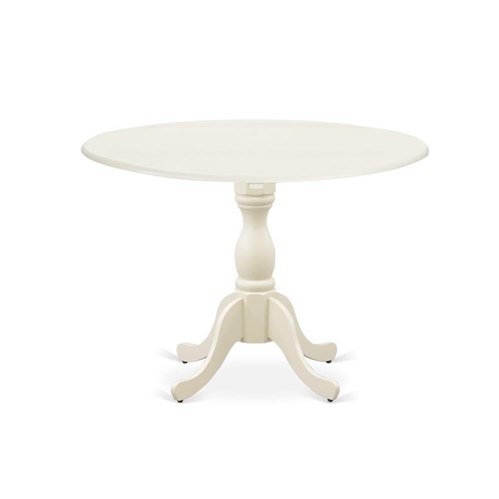 East West Furniture DMAV5-LWH-W 5-Piece Modern Dining Room Set - Round Wooden Table with Drop Leaf & 4 Upholstered Chairs, 42x42 Inch, Linen White - Perfect for Small Spaces, Breakfast Nooks & Cozy Apartments