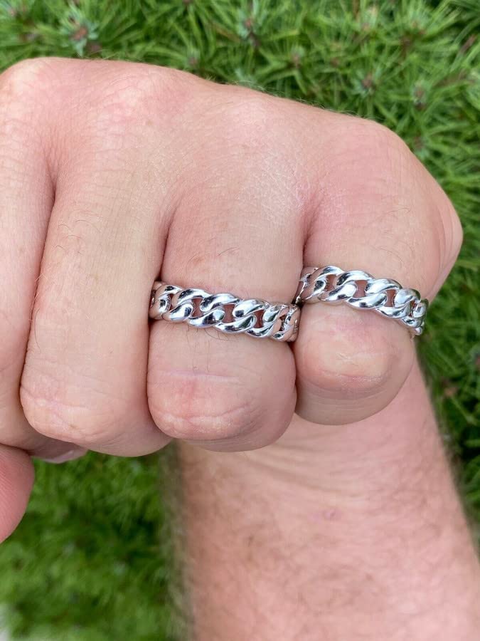HarlemBling 925 Sterling Silver Cuban Link Ring for Men & Women - Wedding Band, Pinky or Any Finger - Real Solid Silver Jewelry - Perfect for Gifts, Parties & Everyday Wear