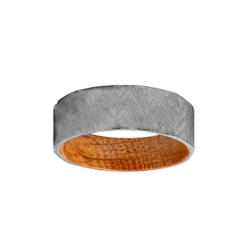Gunmetal Grey Titanium Whiskey Barrel Wedding Band for Men - 8mm Bourbon Barrel Wood Ring - Durable & Stylish Men's Ring for Weddings, Anniversaries, and Bourbon Lovers