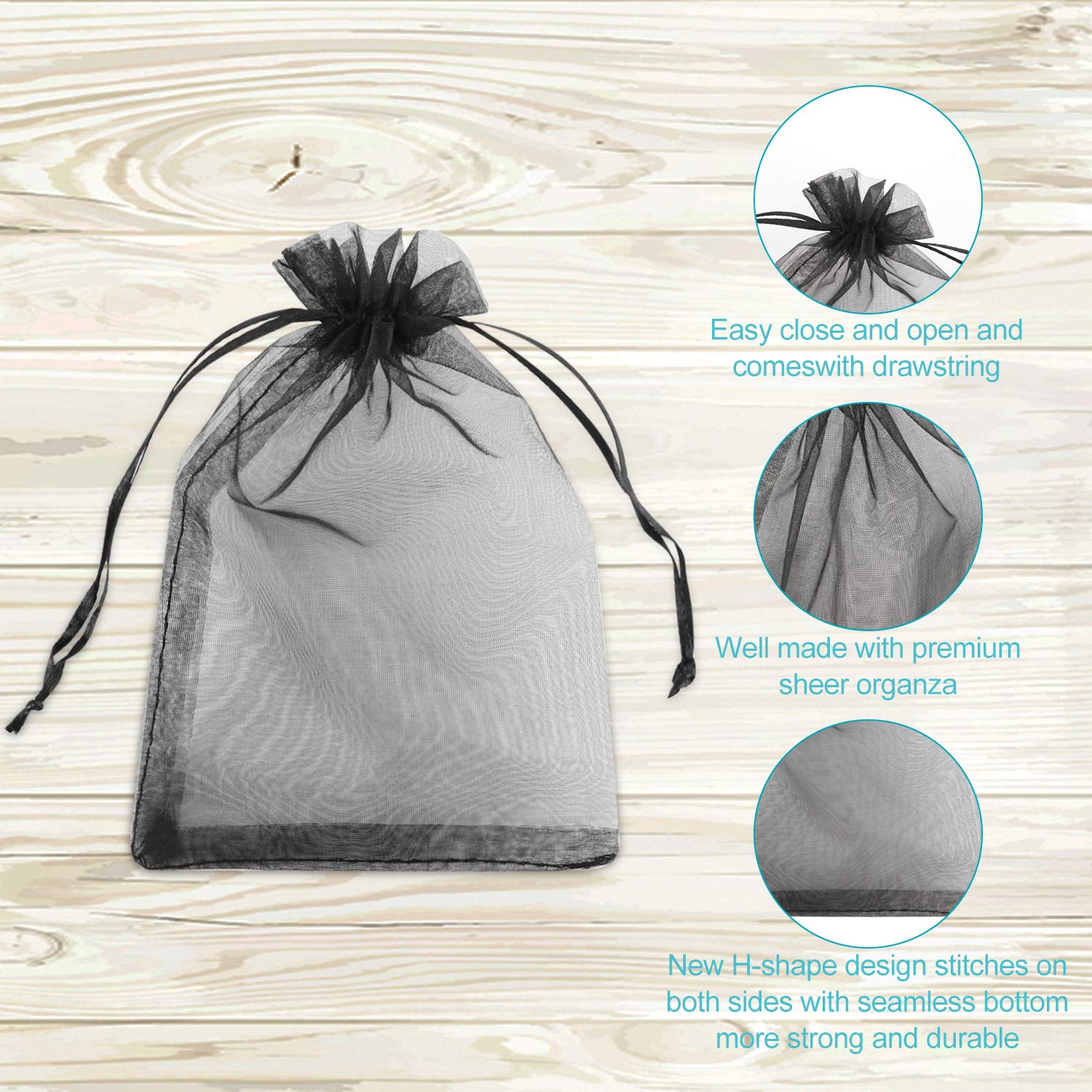 Hopttreely 100PCS 4x6 Inch (10x15cm) Black Organza Drawstring Gift Bags - Elegant Wedding Party Favor Pouches, Jewelry Bags for Christmas, Birthday & Special Occasions | Perfect for Wedding Favors, Bridal Showers, Baby Showers & Holiday Gifting