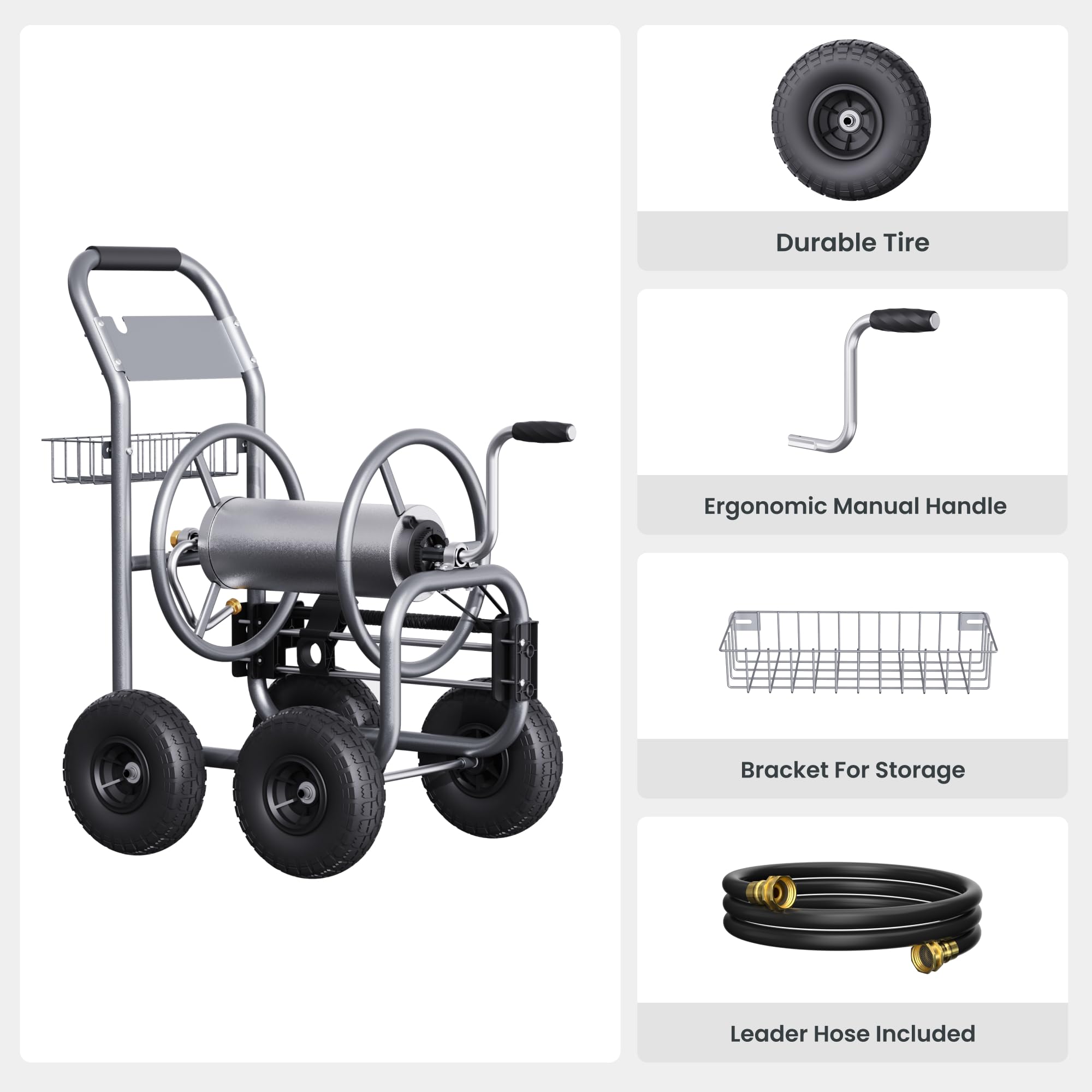 Heavy Duty Giraffe Tools Hose Reel Cart with Wheels - 250-Feet 5/8