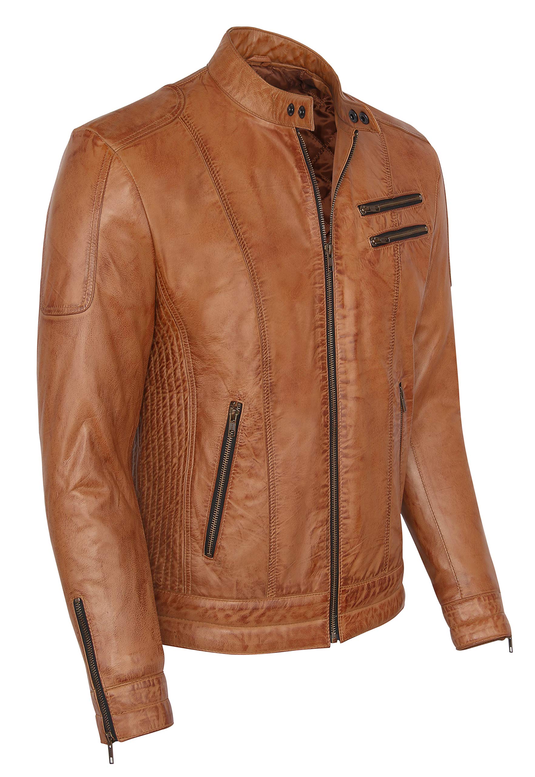 Skylinewears Men's Genuine Leather Biker Jacket - Sheepskin Motorcycle Jacket with Stand Collar - Perfect for Riding, Casual Wear & Outdoor Adventures