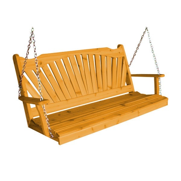 Premium Western Red Cedar Fanback Porch Swing - Natural Wood Outdoor Hanging Bench for Garden, Patio & Backyard Relaxation | Perfect for Lounging, Reading & Enjoying Summer Breezes