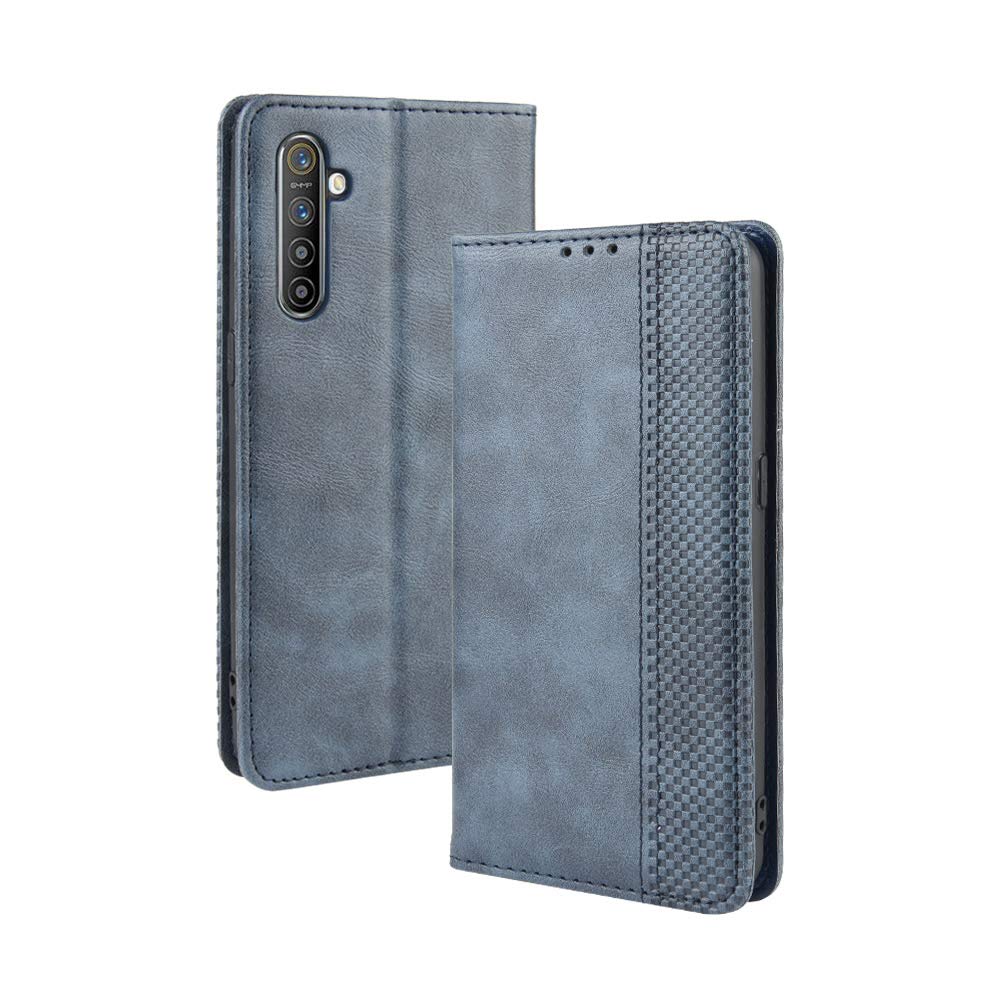 Premium PU Leather Flip Cover Case for Oppo Realme XT/RMX1921 - Slim Protective Phone Case with Card Slots (Blue) | Perfect for Work, Travel & Everyday Use