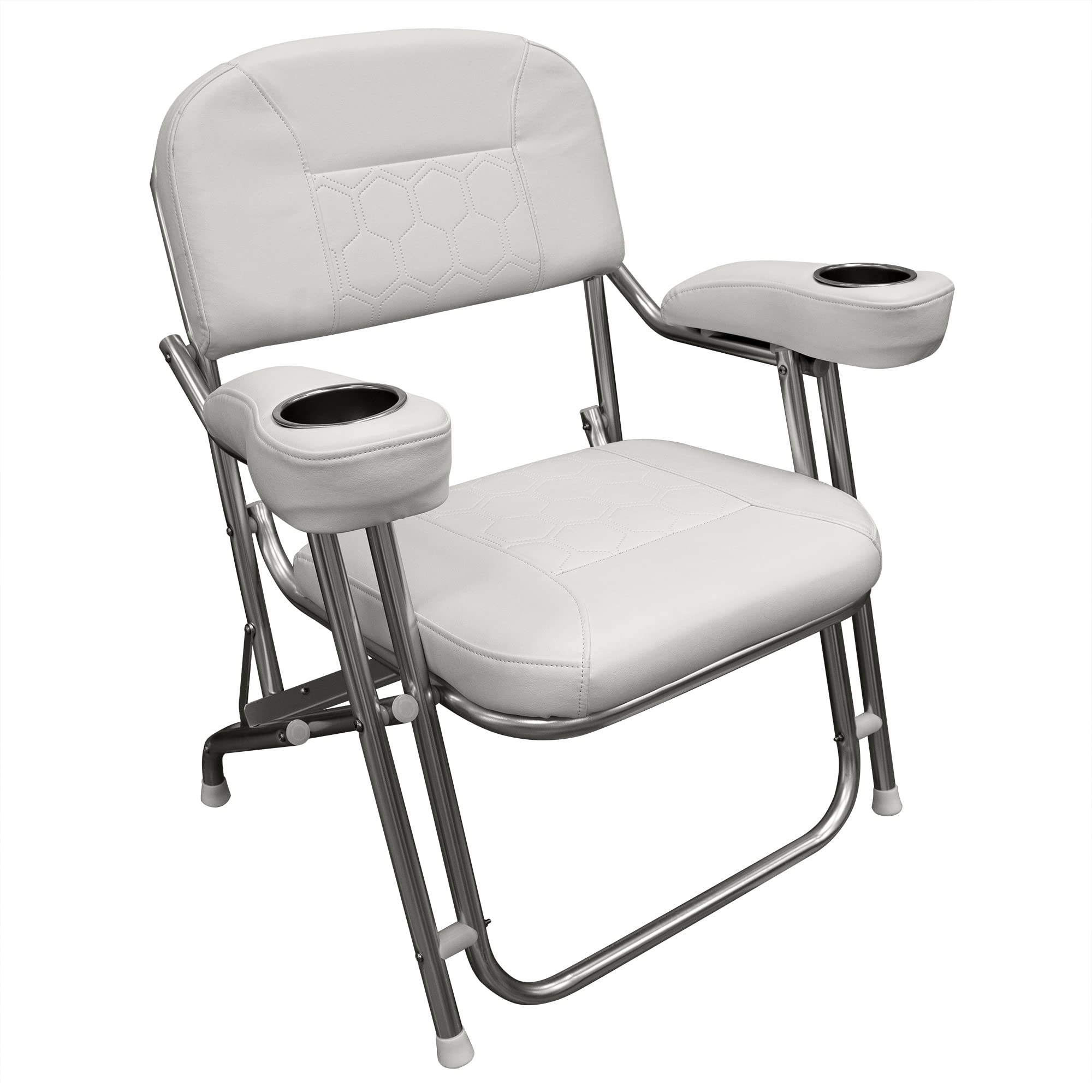 Wise 3367-784 Offshore Series Deluxe Folding Deck Chair with Stainless Steel Cup Holders - Waterproof & UV Resistant Outdoor Lounge Chair for Poolside, Beach, Patio, and Backyard Relaxation