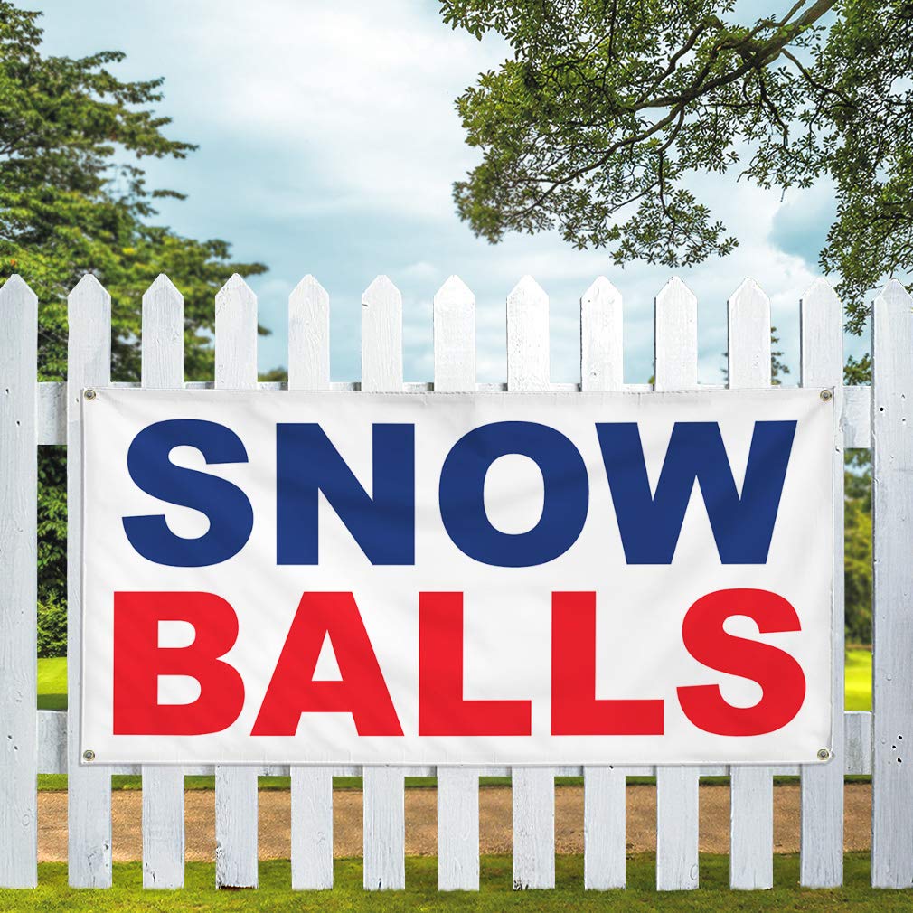 Vinyl Banner - 48x96 Inches, Weatherproof & Durable with 8 Grommets - Blue & Red Snowball Design for Business, Outdoor, Industrial & Yard Signs - Perfect for Advertising, Events, and Seasonal Decorations