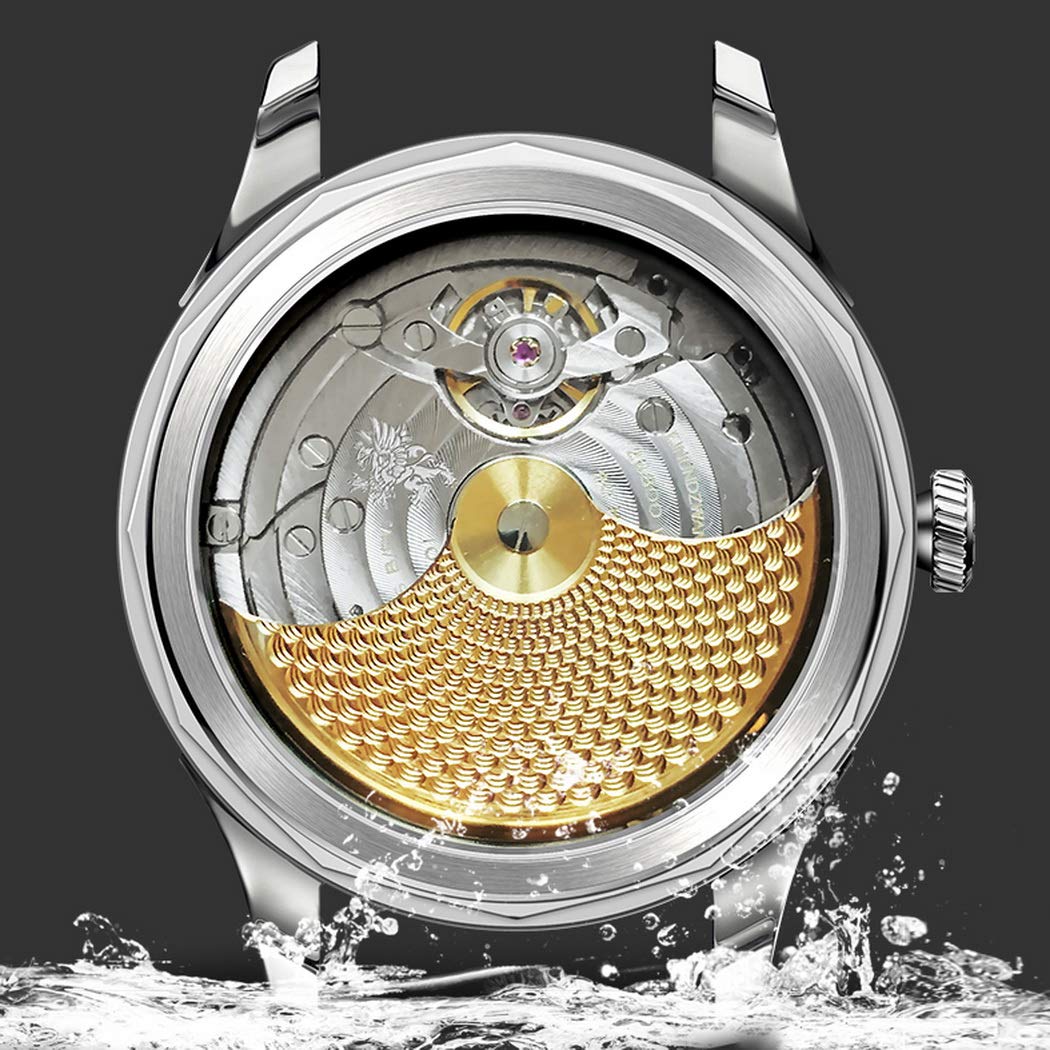 BORMAN Moonphase Automatic Watch for Men - Luxury Self-Winding Mechanical Wristwatch with Sapphire Crystal & Leather Strap, Waterproof Dress Watch for Business, Formal Occasions and Gift Giving