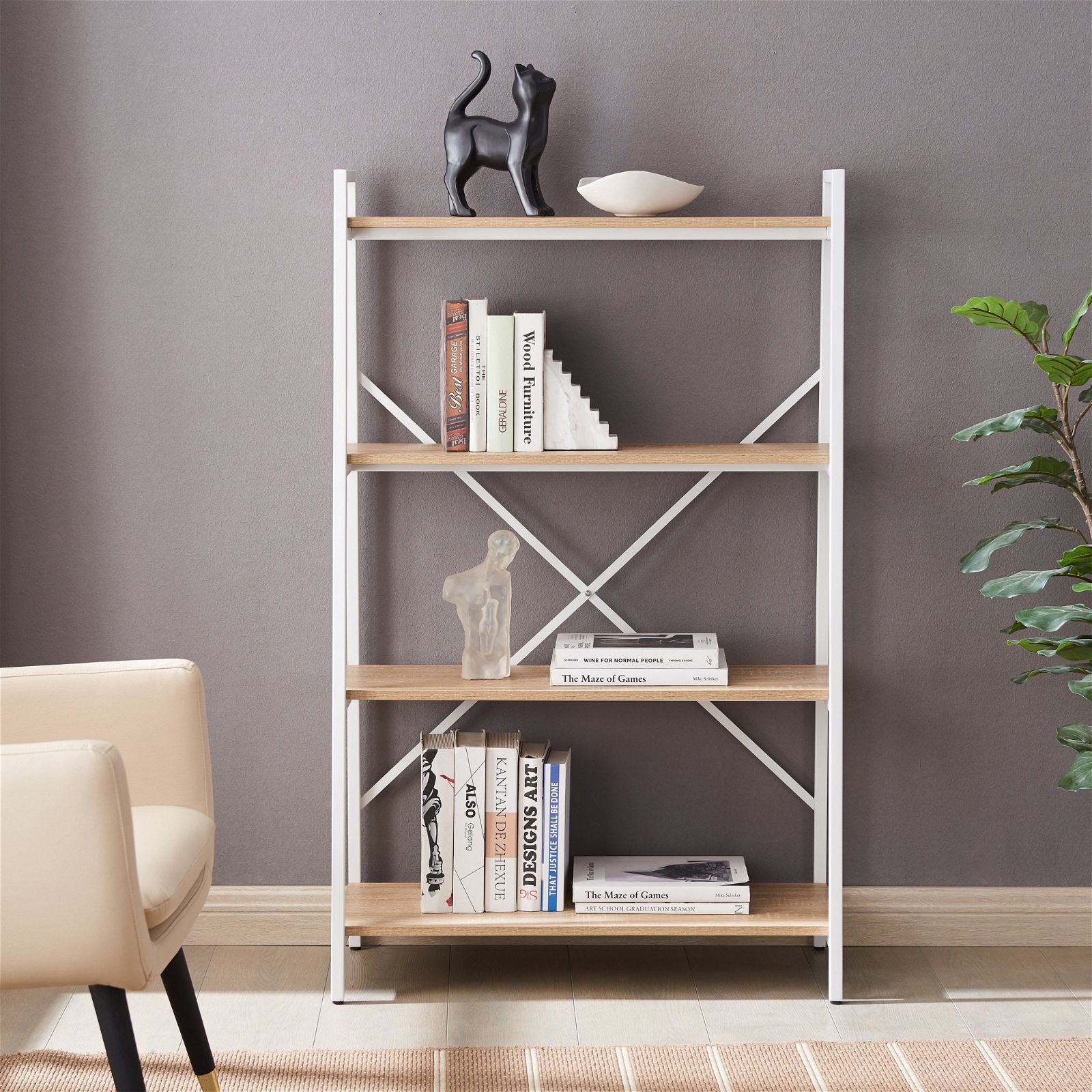 Workzone ASPECT 1300 Oak Bookcase - Modern Wood Bookshelf for Living Room, Office & Library Storage - Perfect for Organizing Books, Decor & Display Items