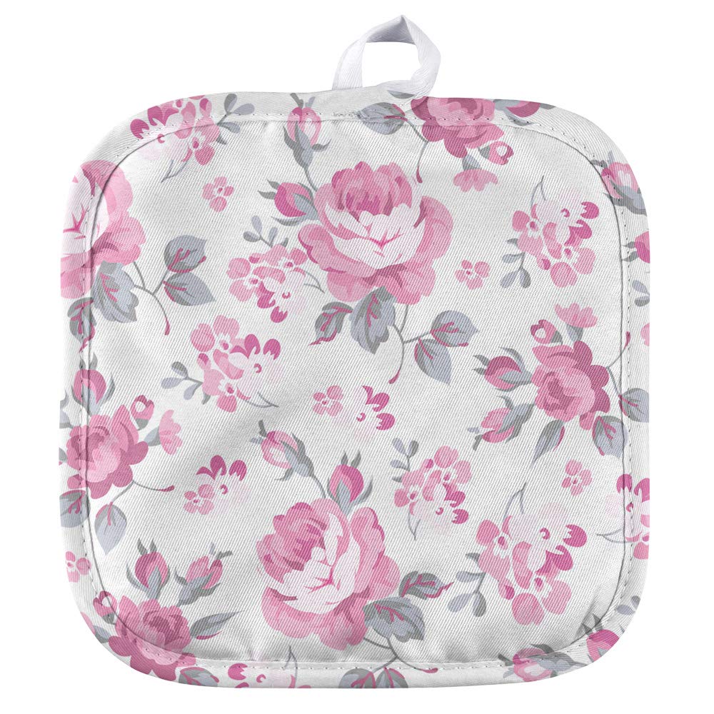 Pretty Pink Roses Pattern Heat Resistant Pot Holder - Ideal for Indoor/Outdoor Kitchen Use, BBQ Grilling & Hot Dish Handling