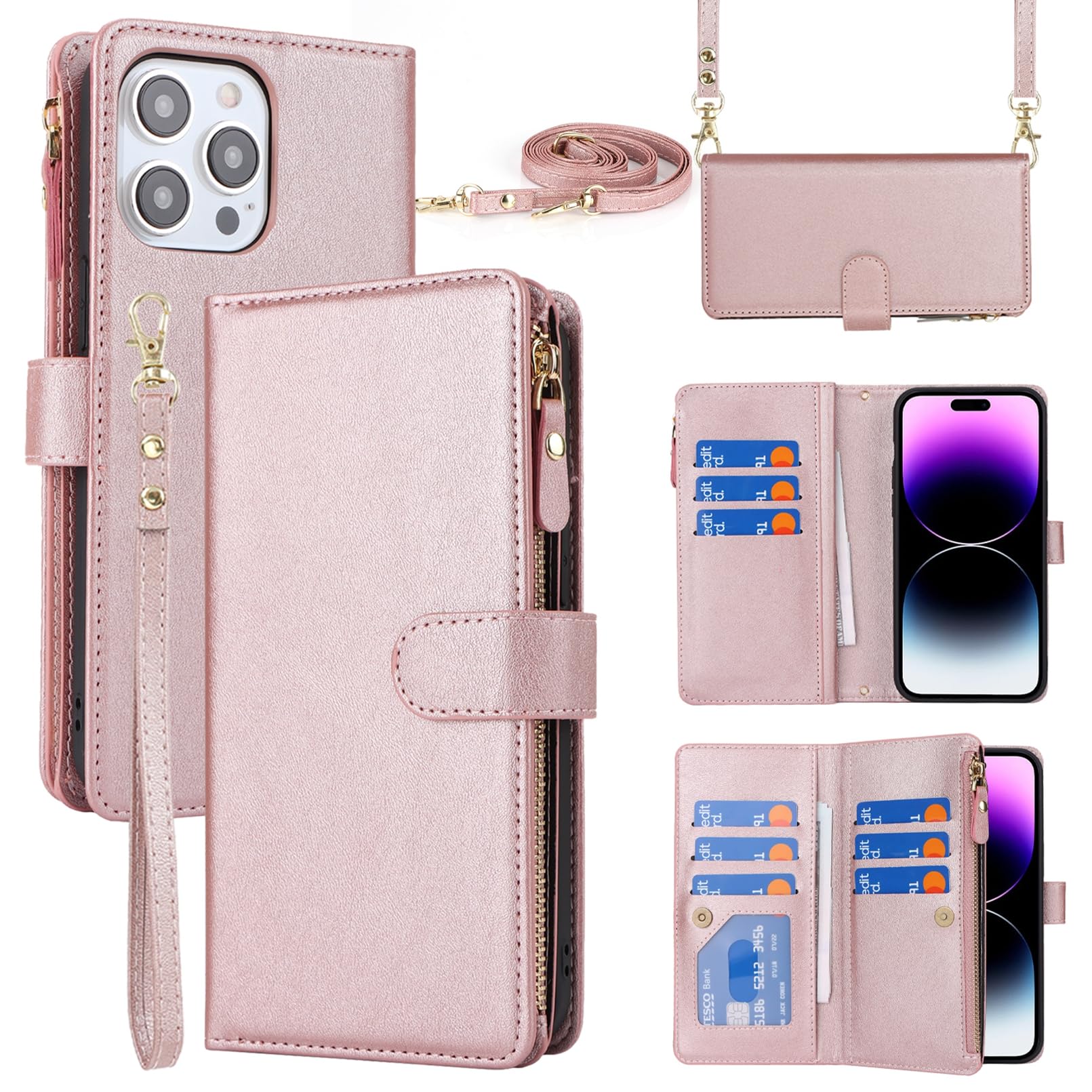 Jaorty Magnetic Flip Leather Wallet Case for iPhone 15 Pro Max (6.7