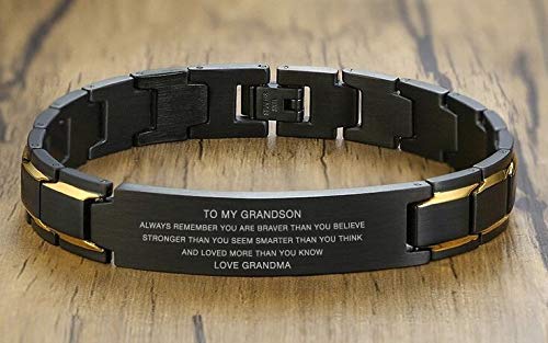 Personalized Grandson Bracelet - Unique Birthday & Christmas Gift for Grandson from Grandma - Engraved Keepsake for Special Occasions - Perfect for Holidays, Graduation & Family Celebrations