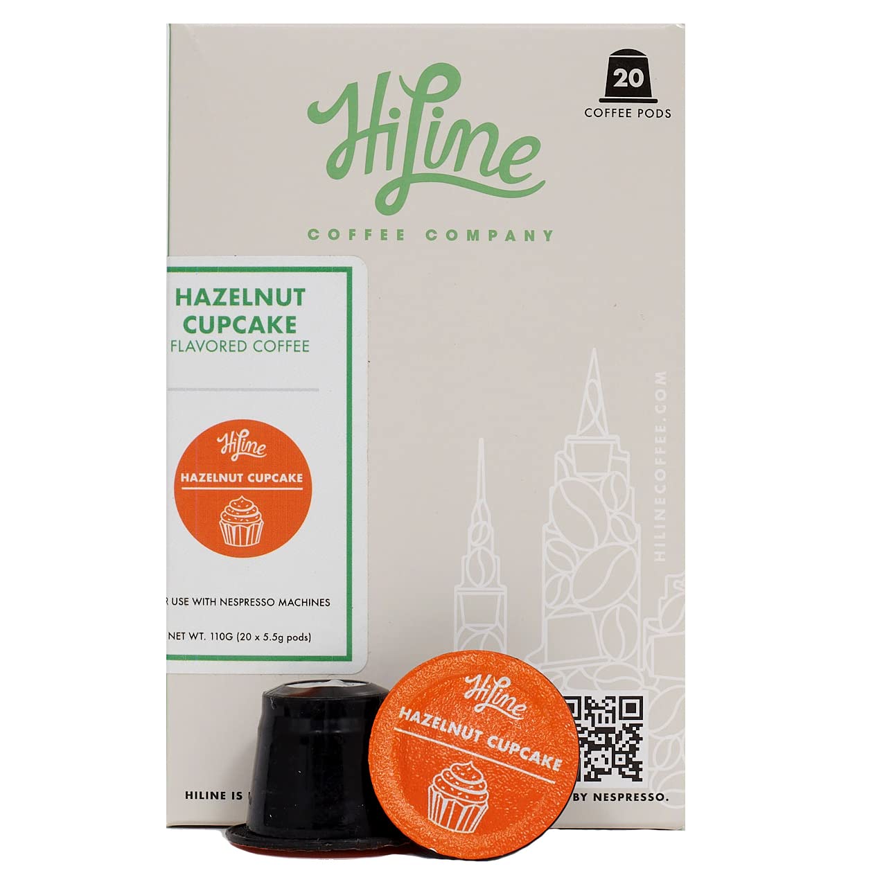 HiLine Coffee Hazelnut Cupcake Flavored Espresso Pods - 20 Count, Single Cup Capsules Compatible with Nespresso Original Brewers - Perfect for Home, Office & Gifts