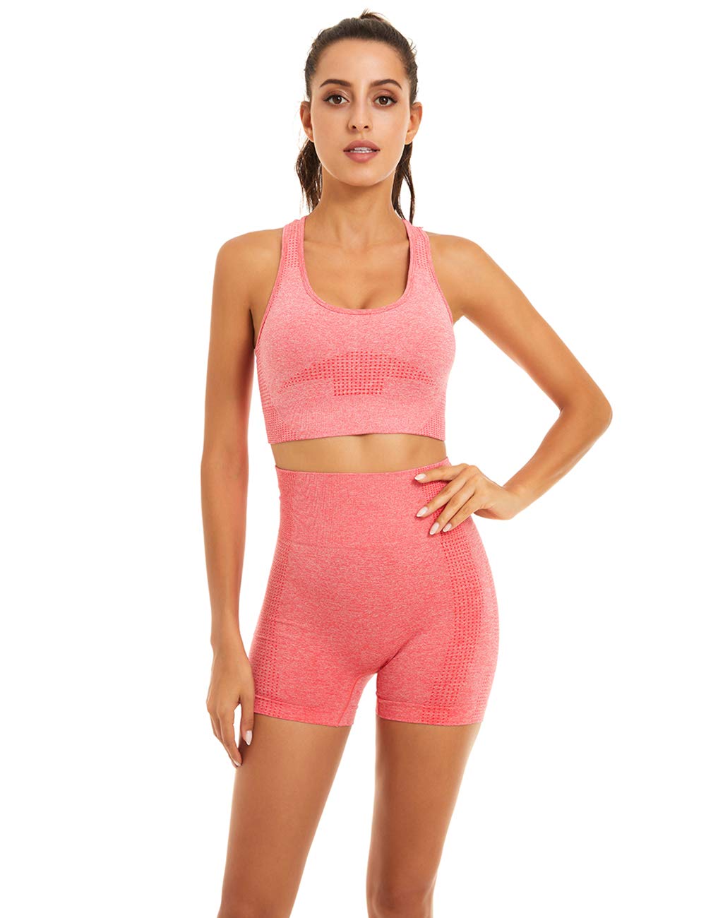 Toplook Women's Seamless Yoga Outfit Set - 2 Piece Workout Clothes with Sports Bra & Gym Shorts for Yoga, Pilates, Running & Fitness Training