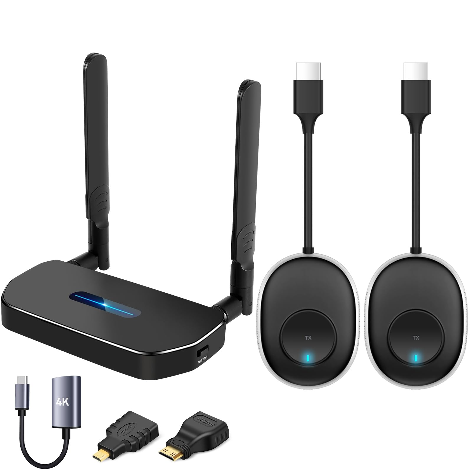 4K Wireless HDMI Transmitter and Receiver Kit - 1 Receiver & 2 Transmitters, 50M Range, VGA Dual Screen Casting for PC/Laptop/TikTok to Monitor - Perfect for Home Theater, Gaming, and Office Presentations