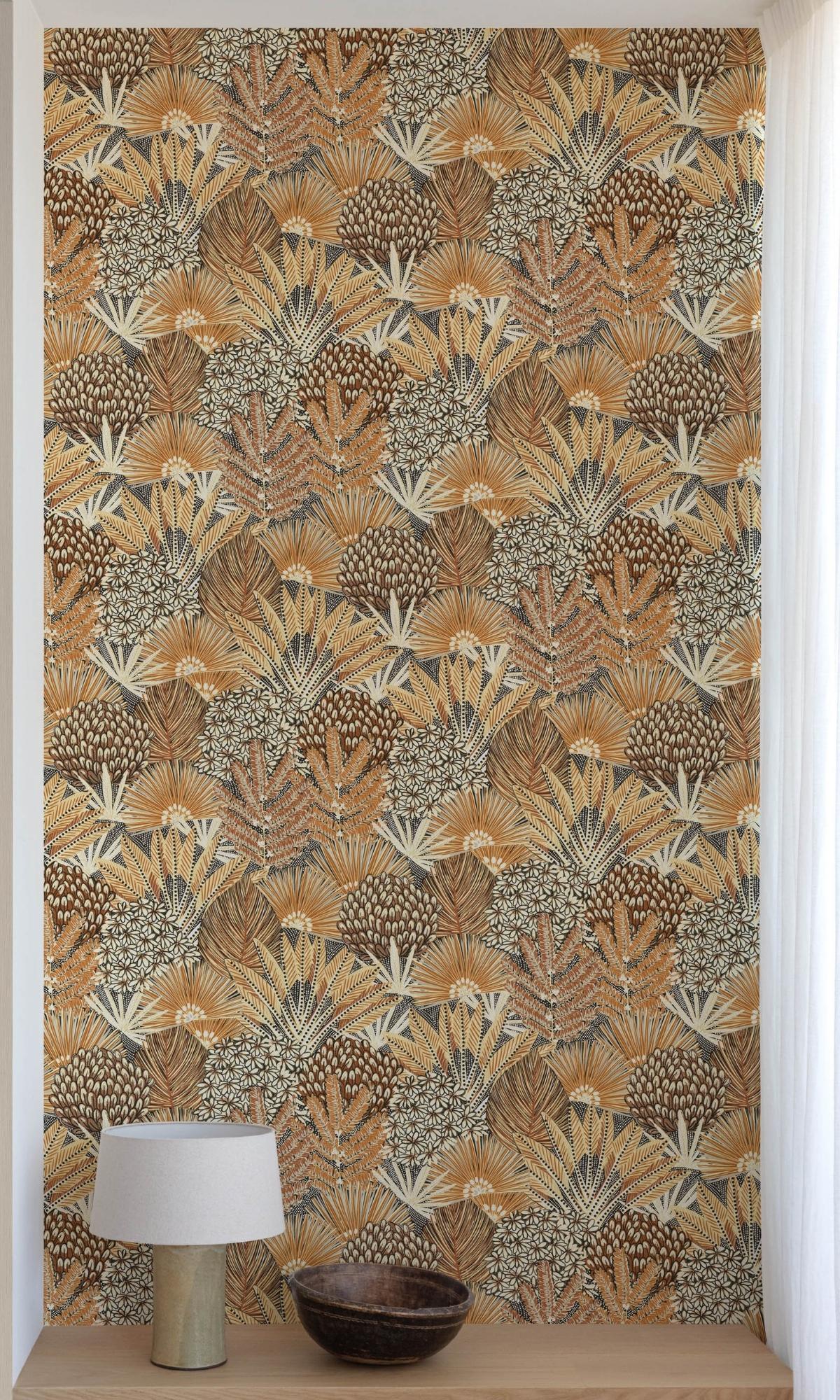 Brown Tropical Dry Leaves Motif Wallpaper R7714 - Nature-Inspired Peel & Stick Wallpaper for Living Room, Bedroom & Office Decor