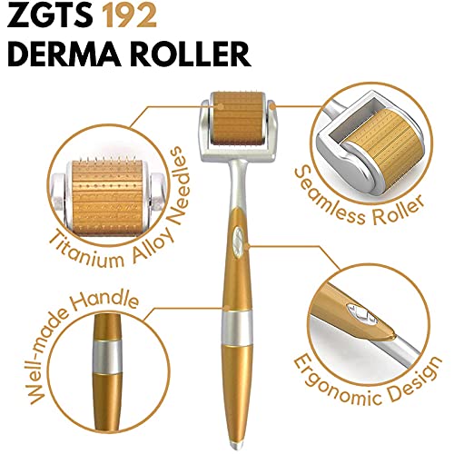 ZGTS Titanium Alloy Derma Roller 0.75mm - 192 Needles Micro Needling Roller for Acne Scars, Wrinkles & Hair Growth - Gold Facial Skin Care Tool for Home Use & Professional Treatments