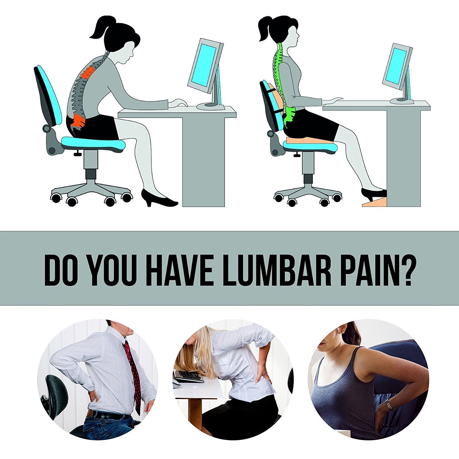 Bookishbunny Ergonomic Memory Foam Lumbar Support Cushion - Comfortable Back Pain Relief for Office Chair, Car Seat & Home Use - Removable Soft Velvet Cover (Black) - Perfect for Long Sitting, Driving & Work from Home