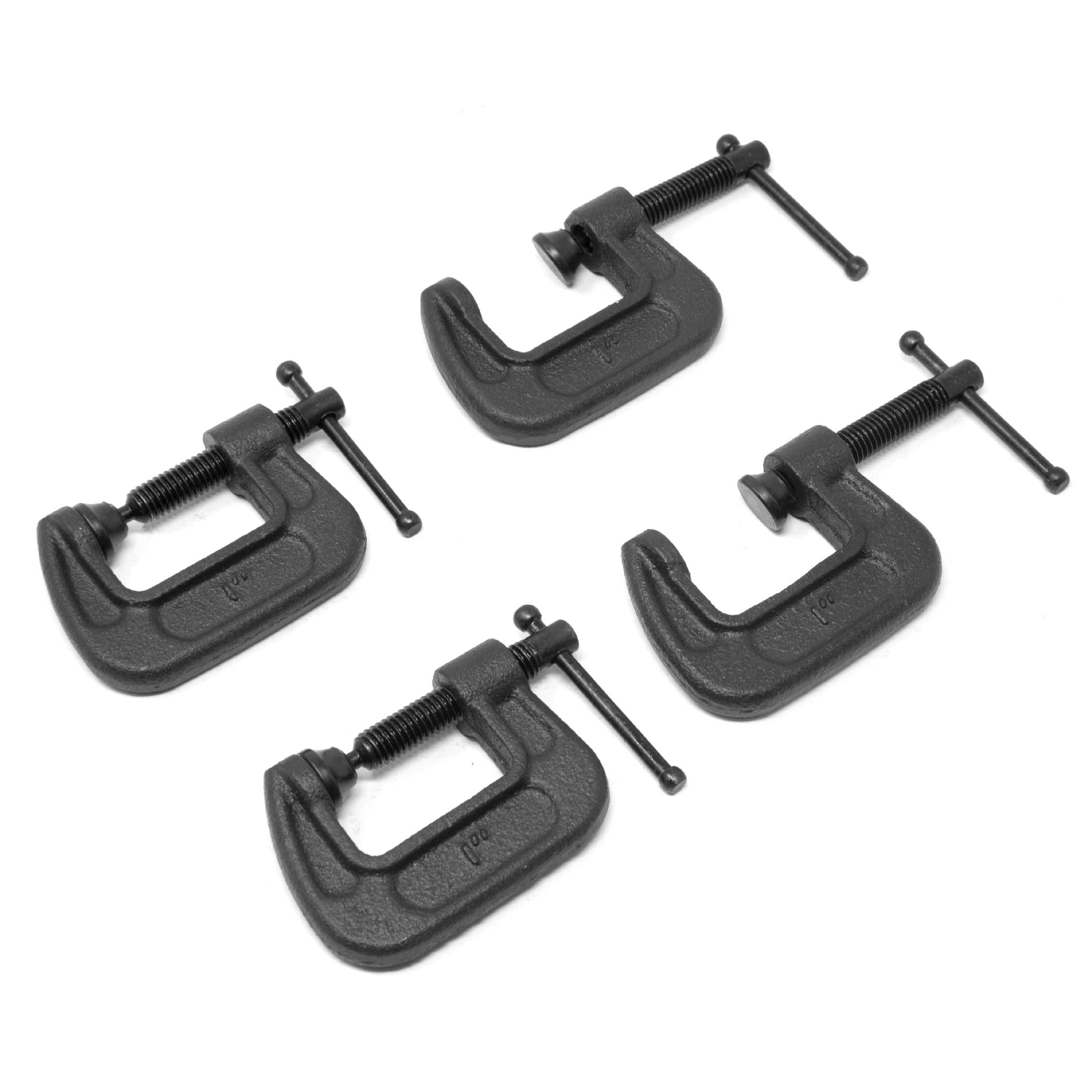 Heavy Duty Cast Iron C Clamps 4 Pack - 1 Inch Jaw Opening, 0.8 Inch Throat Depth - Ideal for Woodworking, Metalworking & DIY Projects