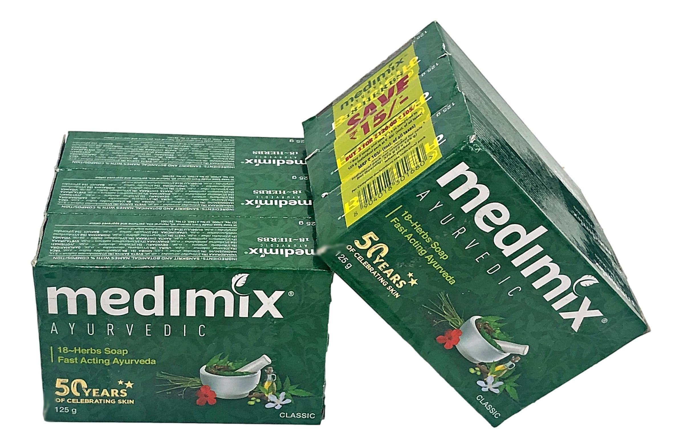 Medimix Real Ayurvedic Soap 125G (Pack of 6) - Natural Herbal Cleansing Bar for Glowing Skin | Perfect for Daily Use & Sensitive Skin Care