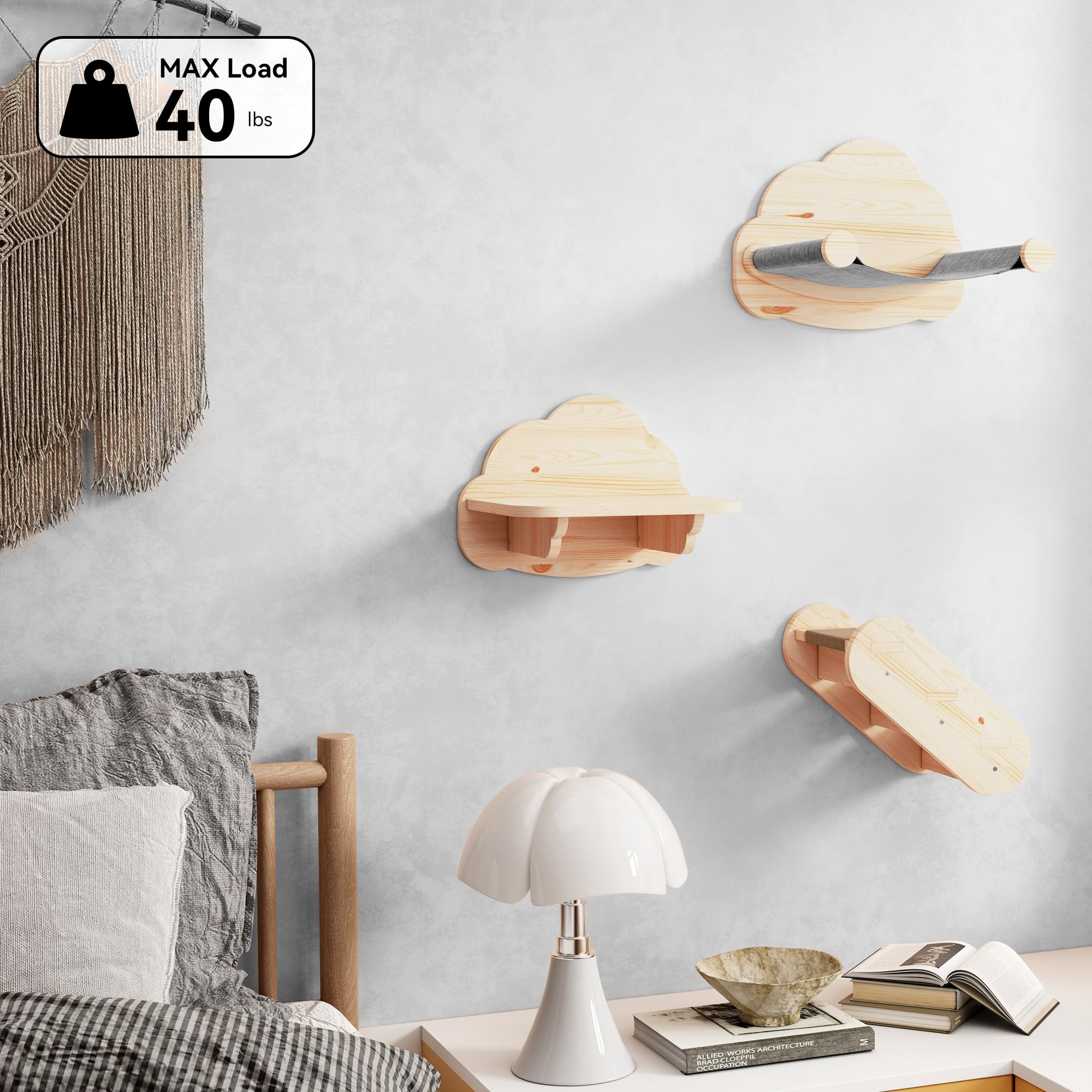 Wall Mounted Cat Furniture Set - 3PCS Solid Wood Shelves & Perches for Climbing & Lounging