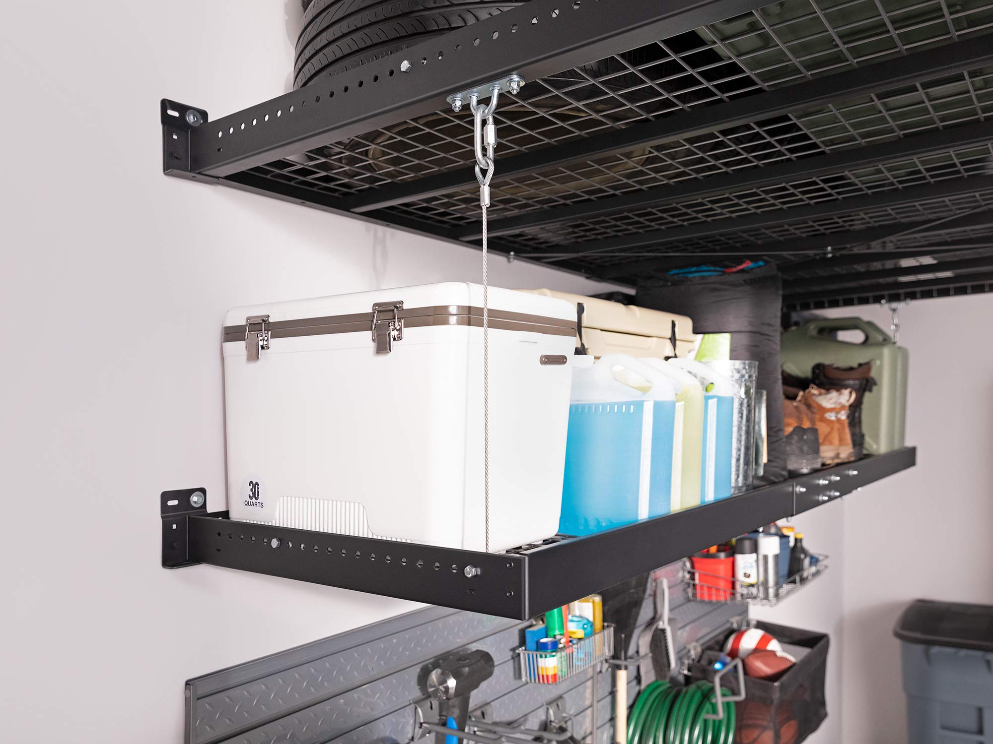 NewAge Products Pro Series 2' x 4' White Wall Mounted Steel Shelf - Heavy Duty Garage Storage for Overhead Organization - Perfect for Garage, Basement, Workshop & Utility Room Storage Solutions